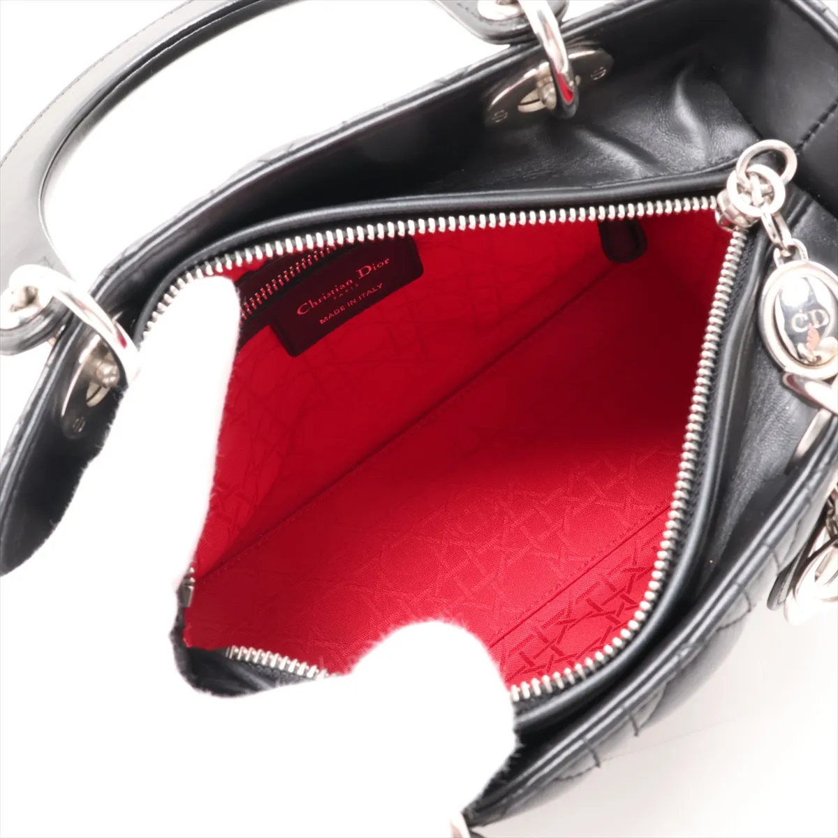 Cannage Lady Dior Leather 2-Way Handbag, Black — view 8