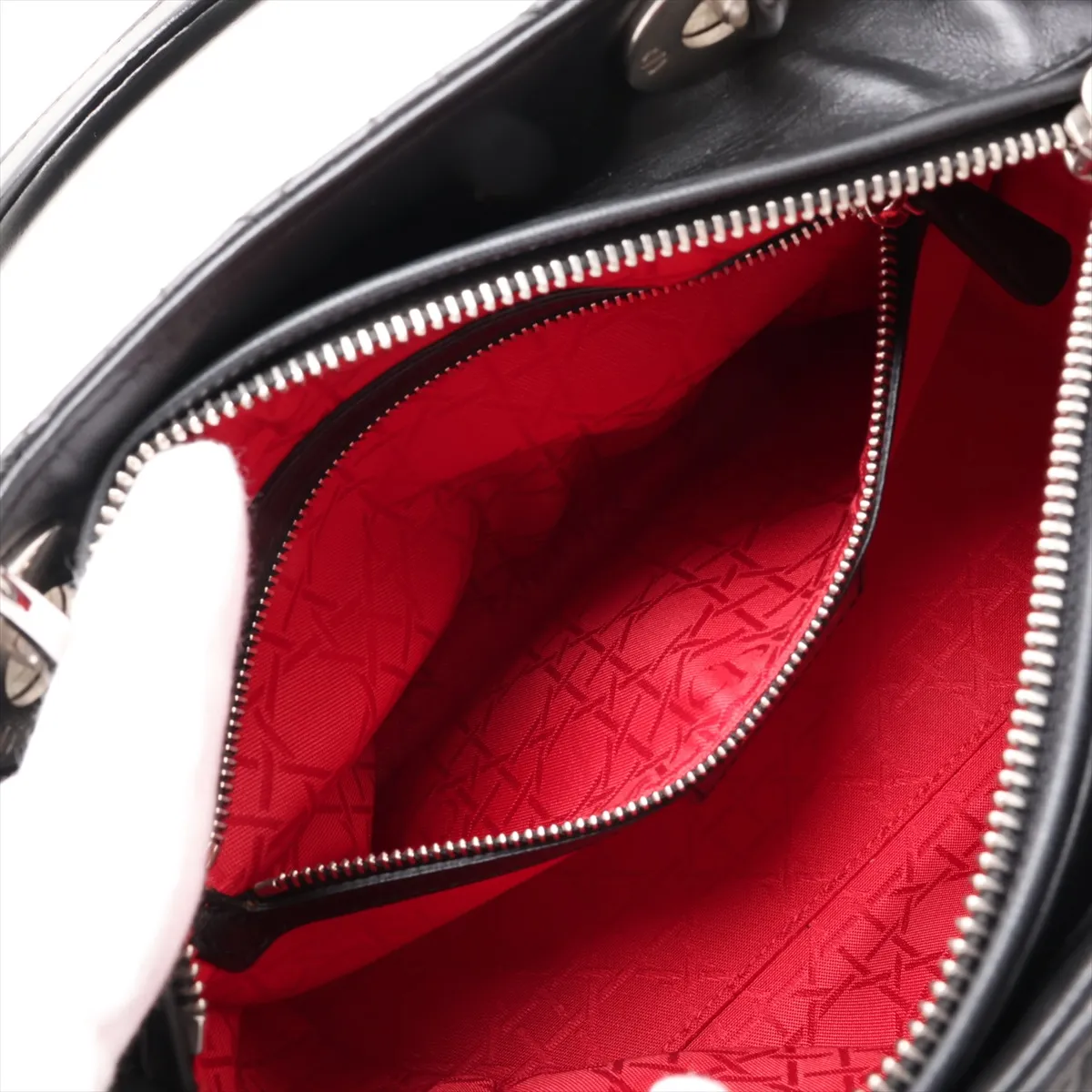 Cannage Lady Dior Leather 2-Way Handbag, Black — view 9