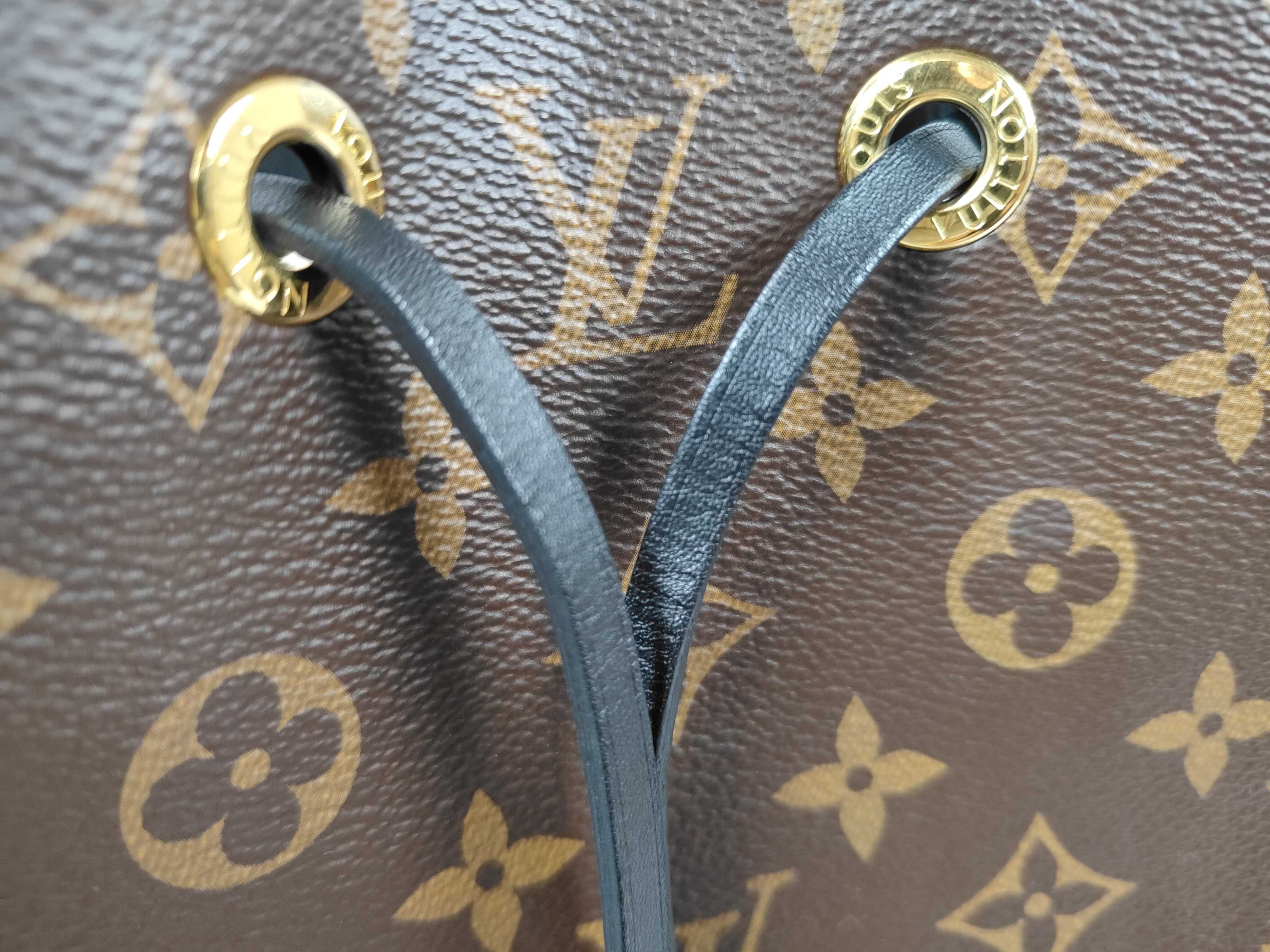 Monogram Pattern Drawstring Black Bucket Bag Handbag Shoulder Bag Crossbody Bag — view 11