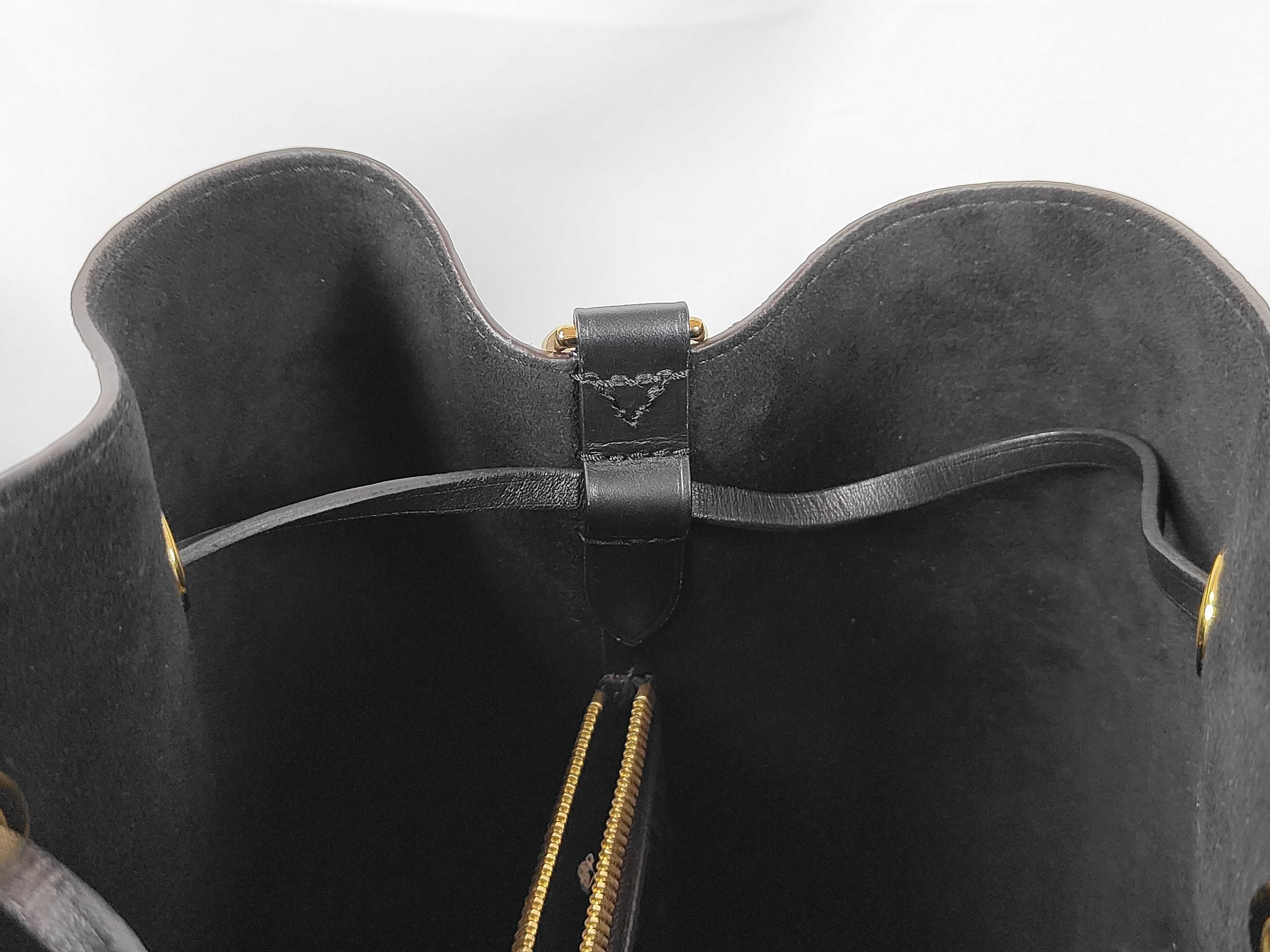 Monogram Pattern Drawstring Black Bucket Bag Handbag Shoulder Bag Crossbody Bag — view 5