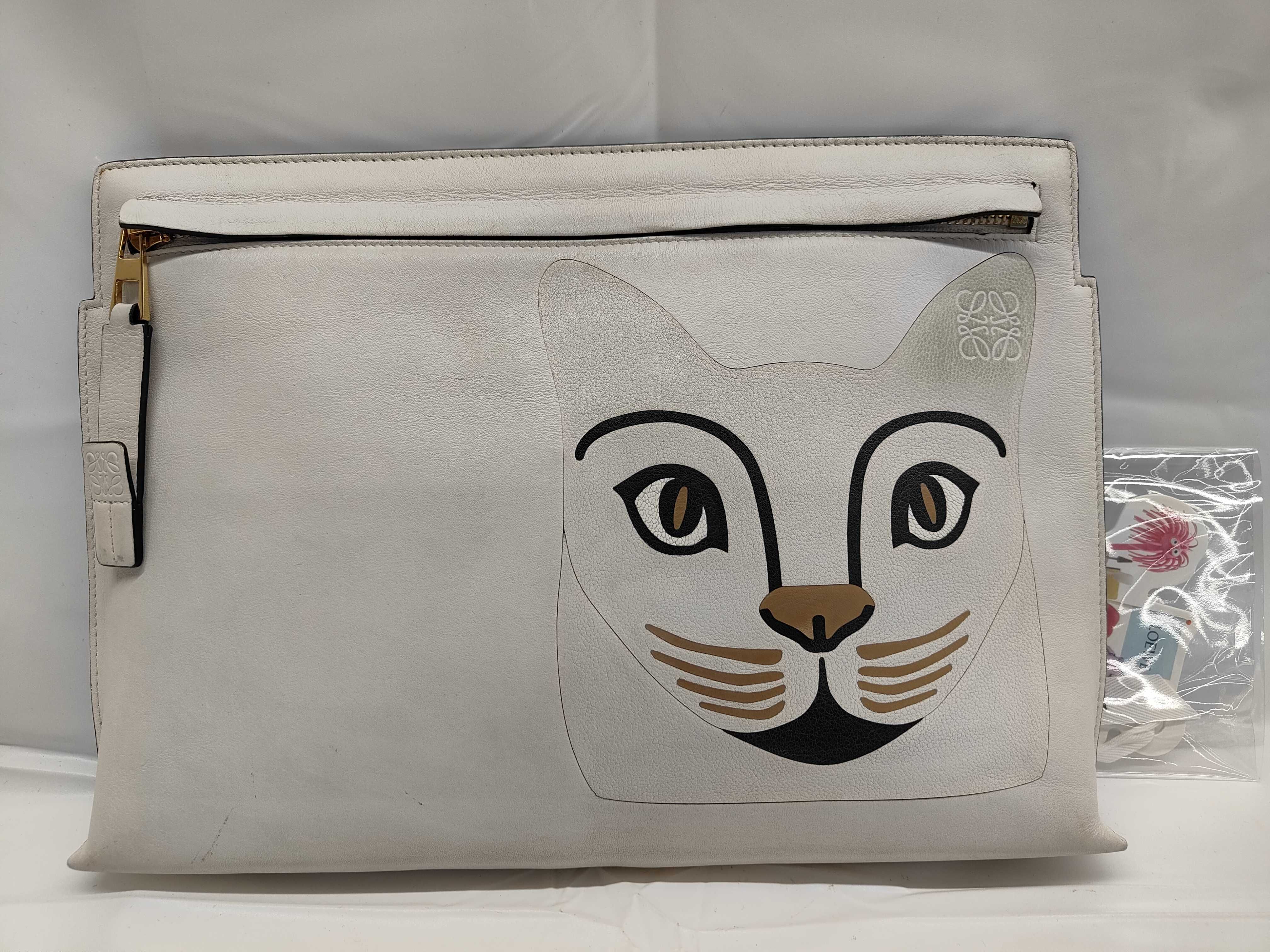 Anagram T Pouch Leather Cat Clutch Bag Second Bag