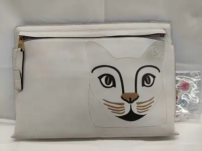 Anagram T Pouch Leather Cat Clutch Bag Second Bag