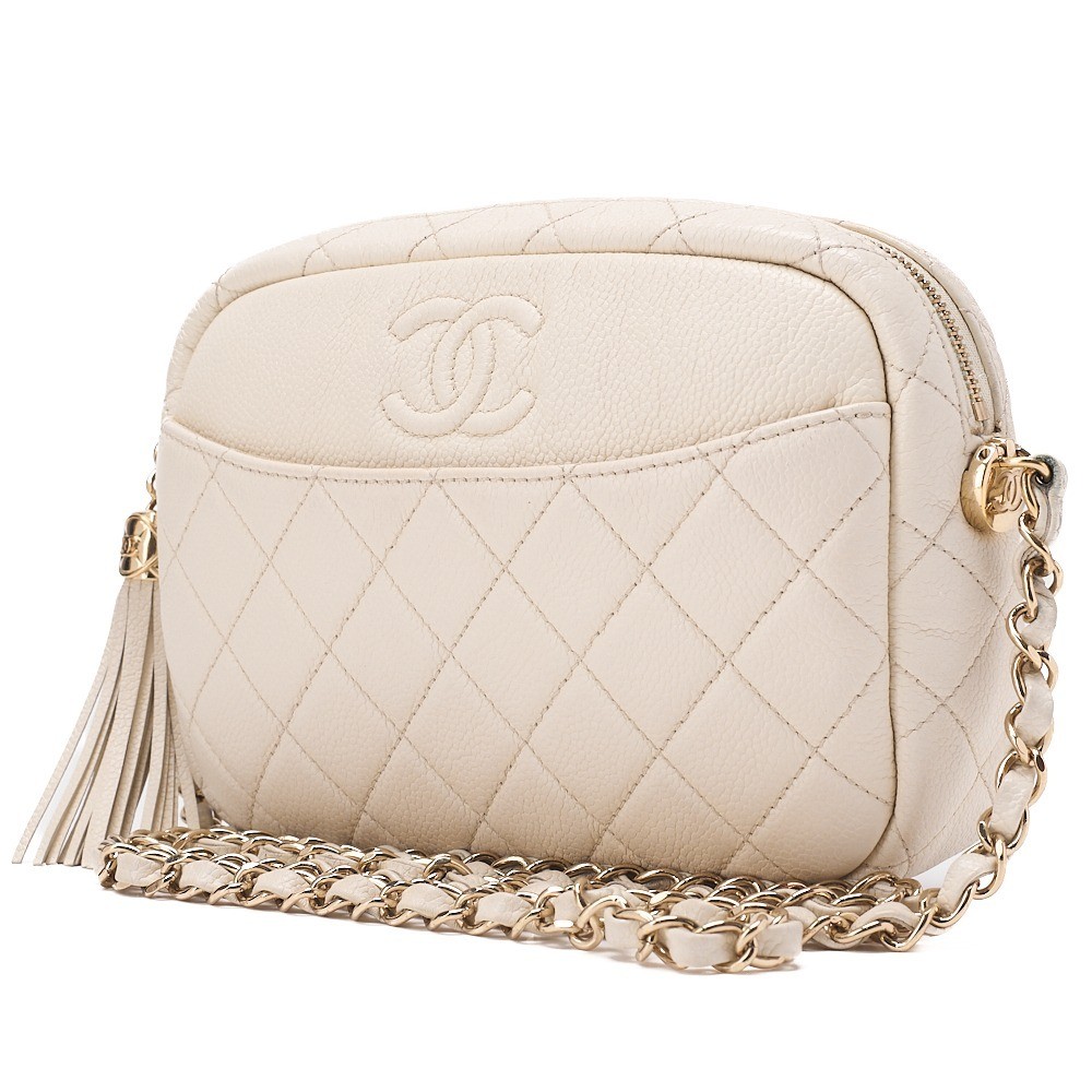Caviar leather matelassé chain shoulder bag with Coco Mark and fringe — view 3