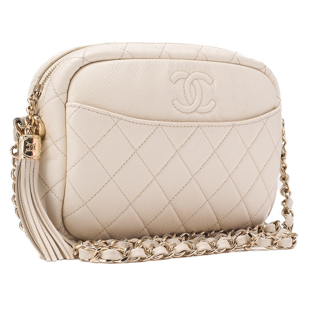 Caviar leather matelassé chain shoulder bag with Coco Mark and fringe — view 4