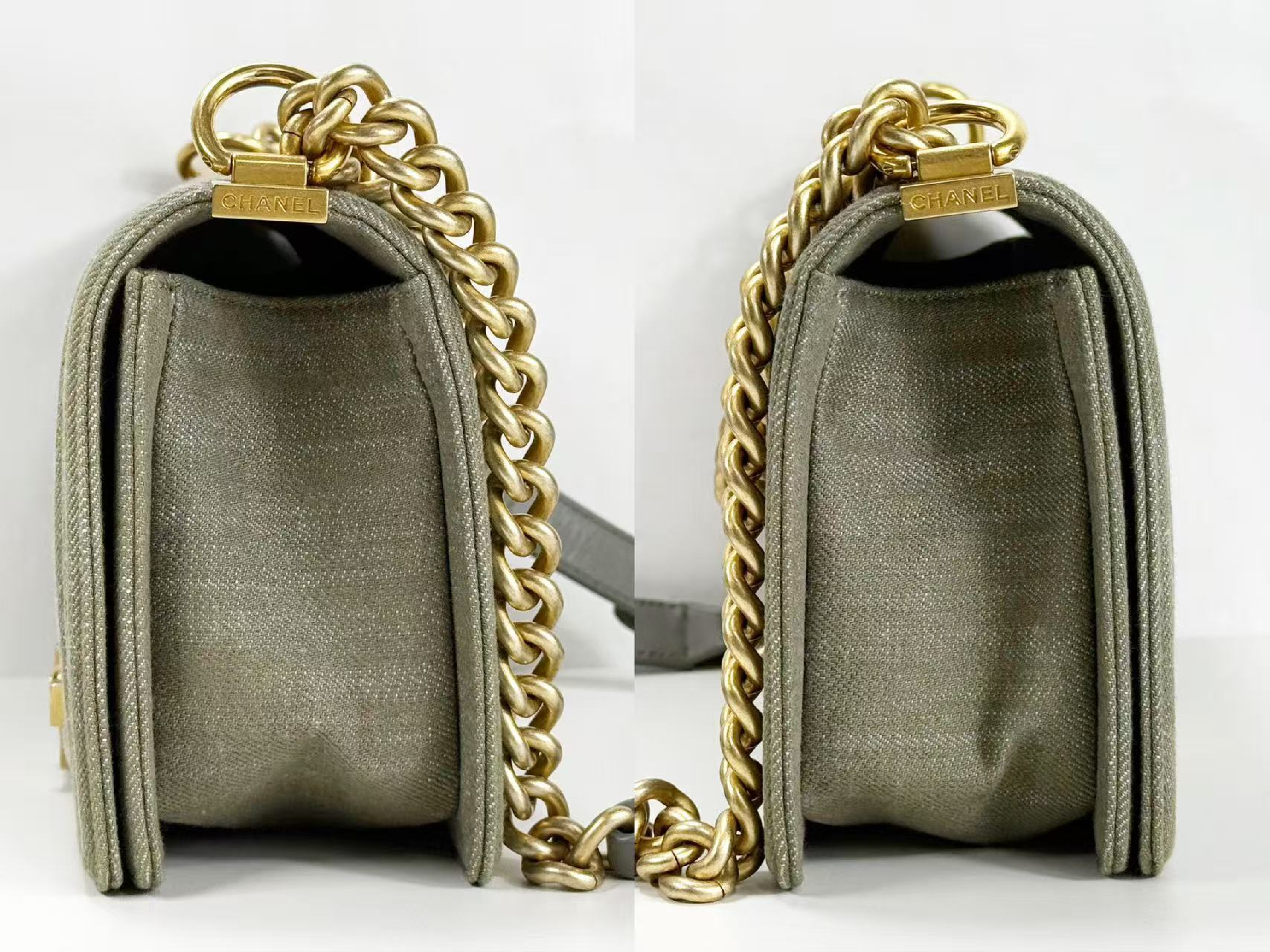 Denim Boy Matelassé Micro, W25cm (approx.), serial number in the 23 range. Vintage gold hardware shoulder bag with dust bag and sticker. 23201916. — view 13