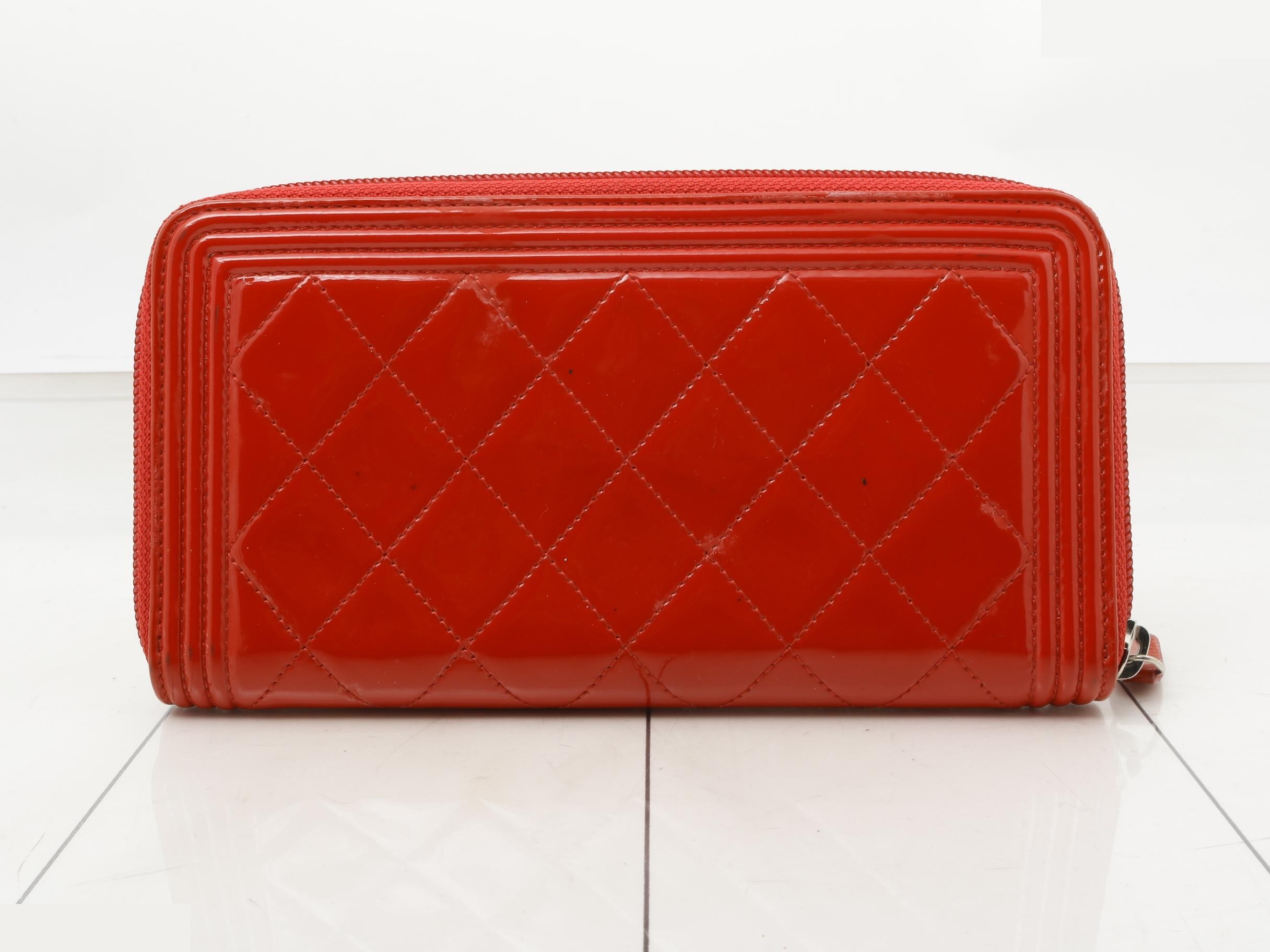 Boy Chanel Enamel Round Zip Long Wallet, Red — view 2