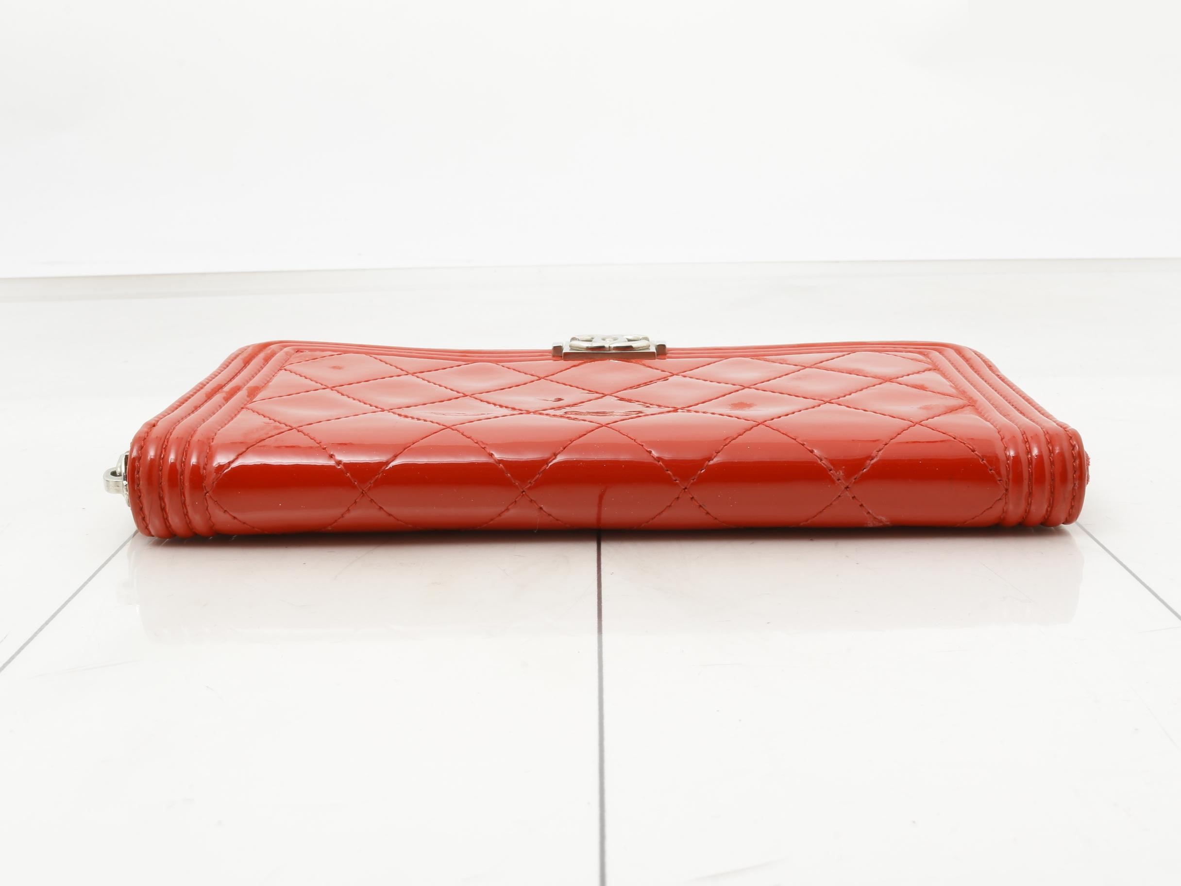 Boy Chanel Enamel Round Zip Long Wallet, Red — view 3