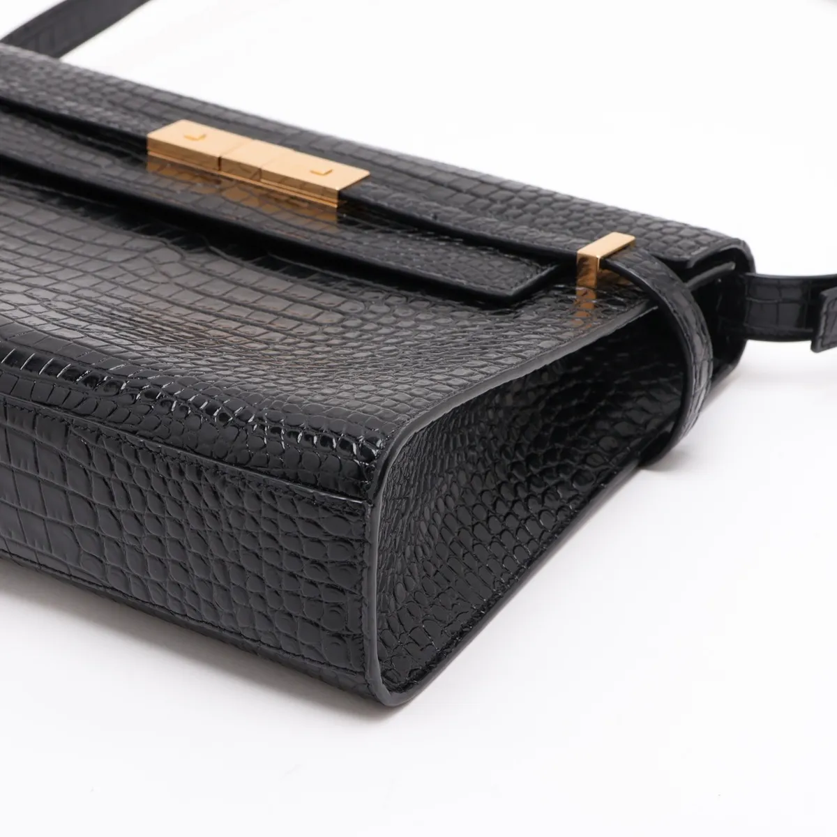 Manhattan Crocodile Embossed Shoulder Bag, Black 579271 — view 3