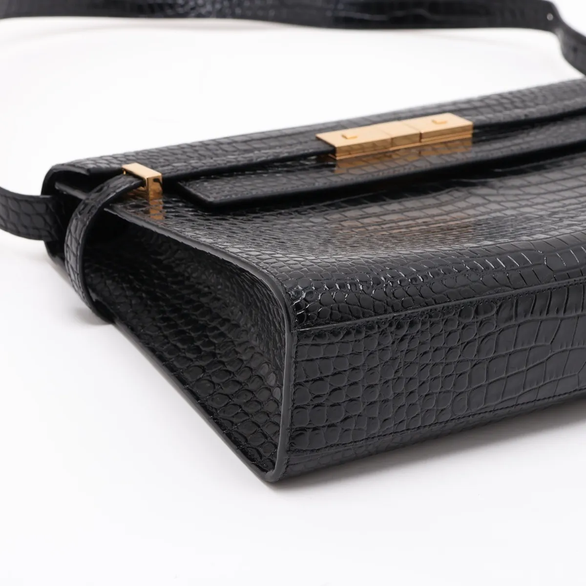 Manhattan Crocodile Embossed Shoulder Bag, Black 579271 — view 4