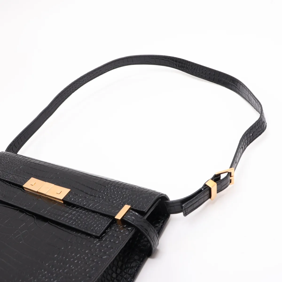 Manhattan Crocodile Embossed Shoulder Bag, Black 579271 — view 5