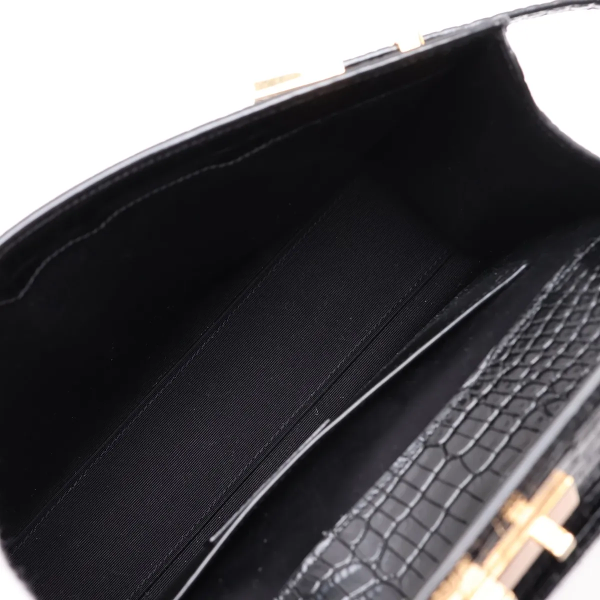 Manhattan Crocodile Embossed Shoulder Bag, Black 579271 — view 6