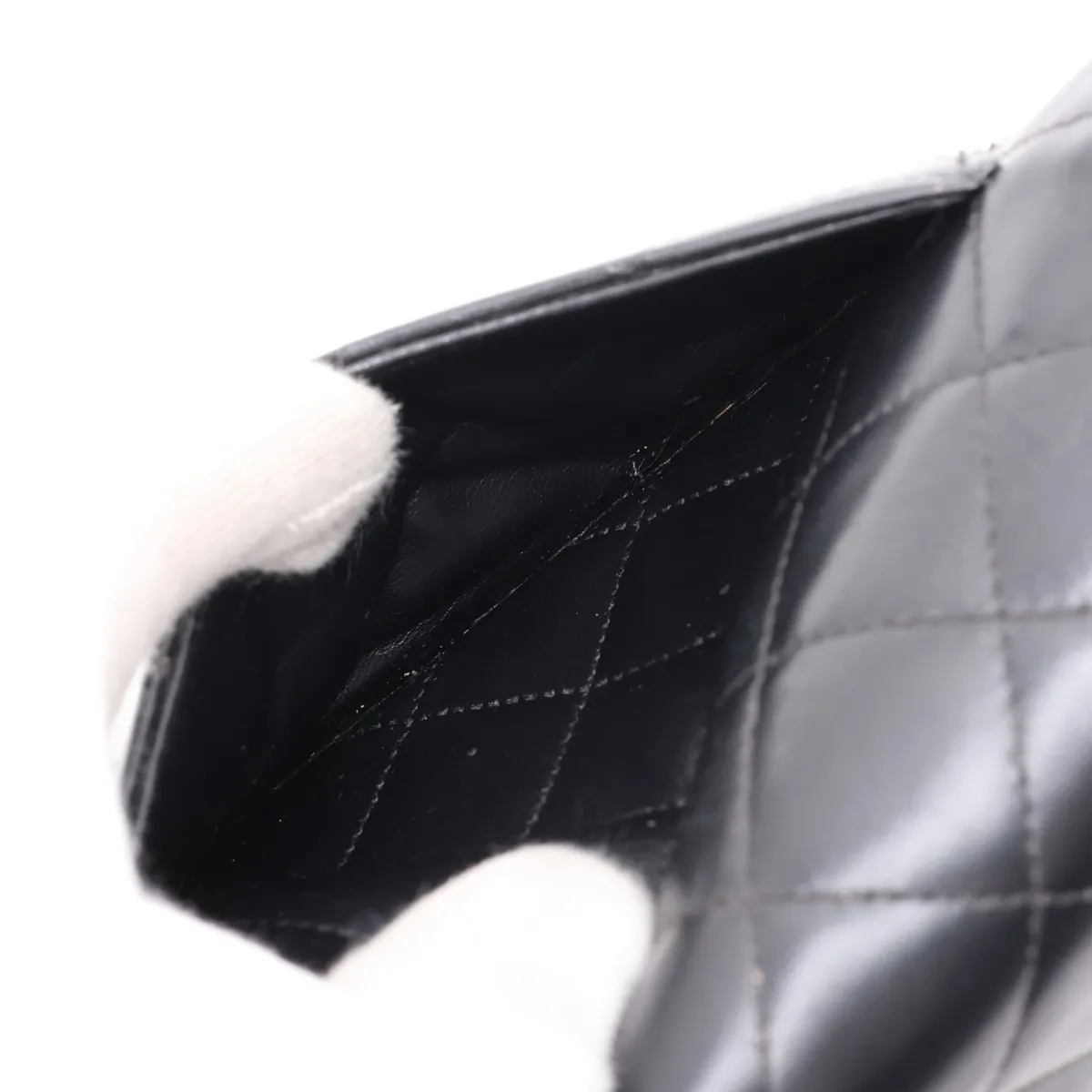 Matelassé Lambskin Chain Wallet, Black with Silver Hardware, 25018517 (Serial Number in the 25s) — view 11