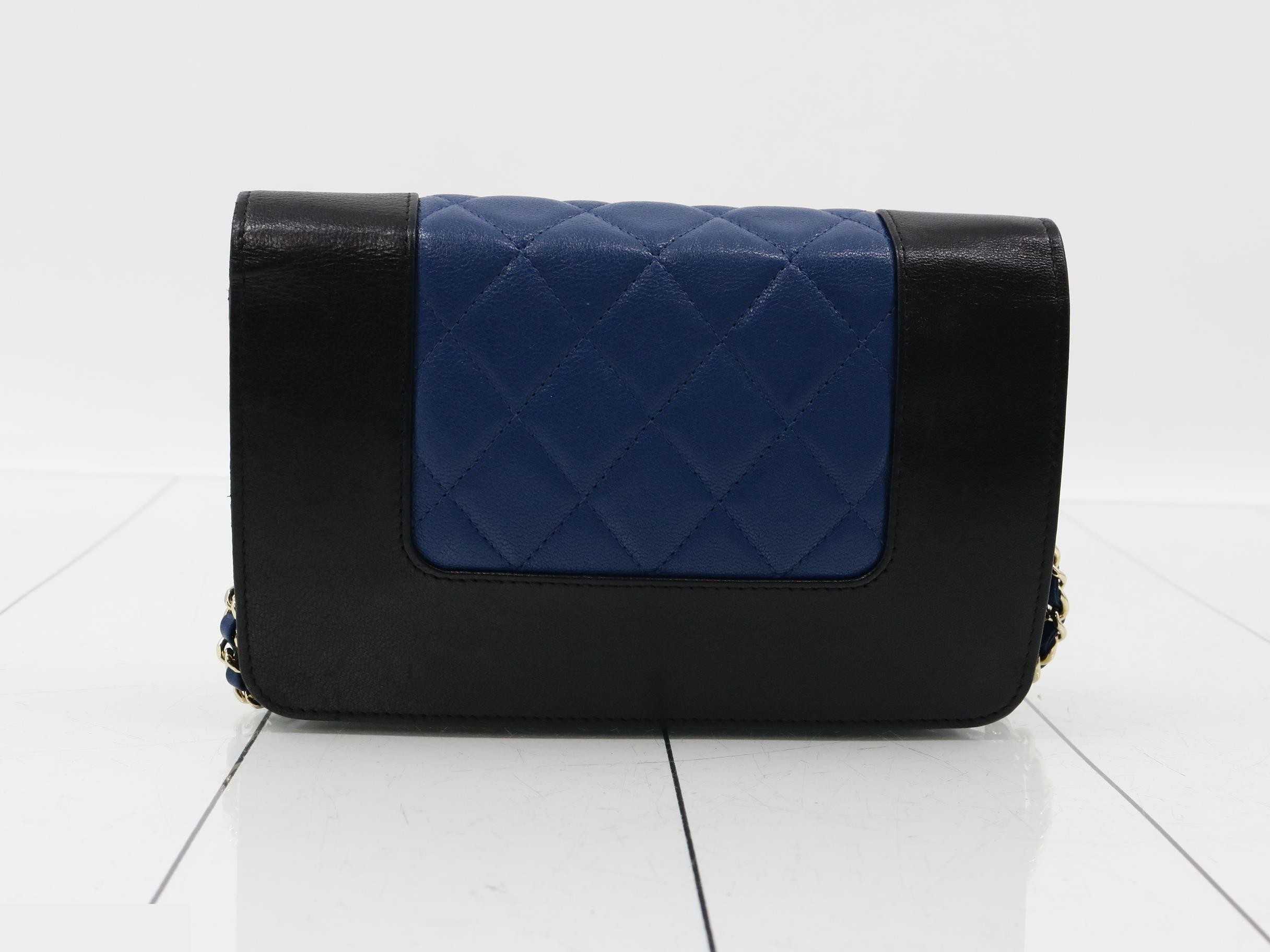 Mademoiselle Chain Shoulder Bag, Gold Hardware, Black x Blue, with original seal, item number 23. — view 2