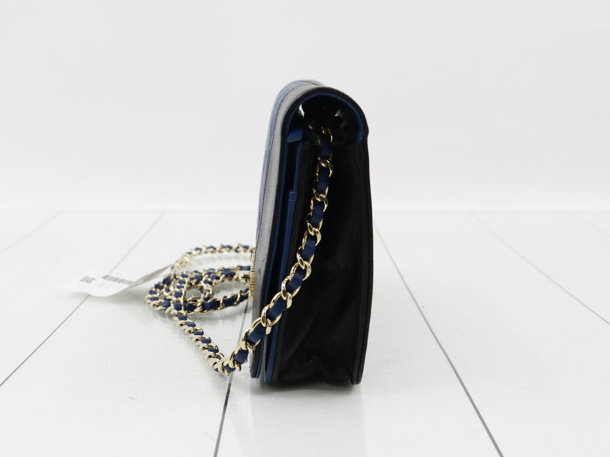 Mademoiselle Chain Shoulder Bag, Gold Hardware, Black x Blue, with original seal, item number 23. — view 3