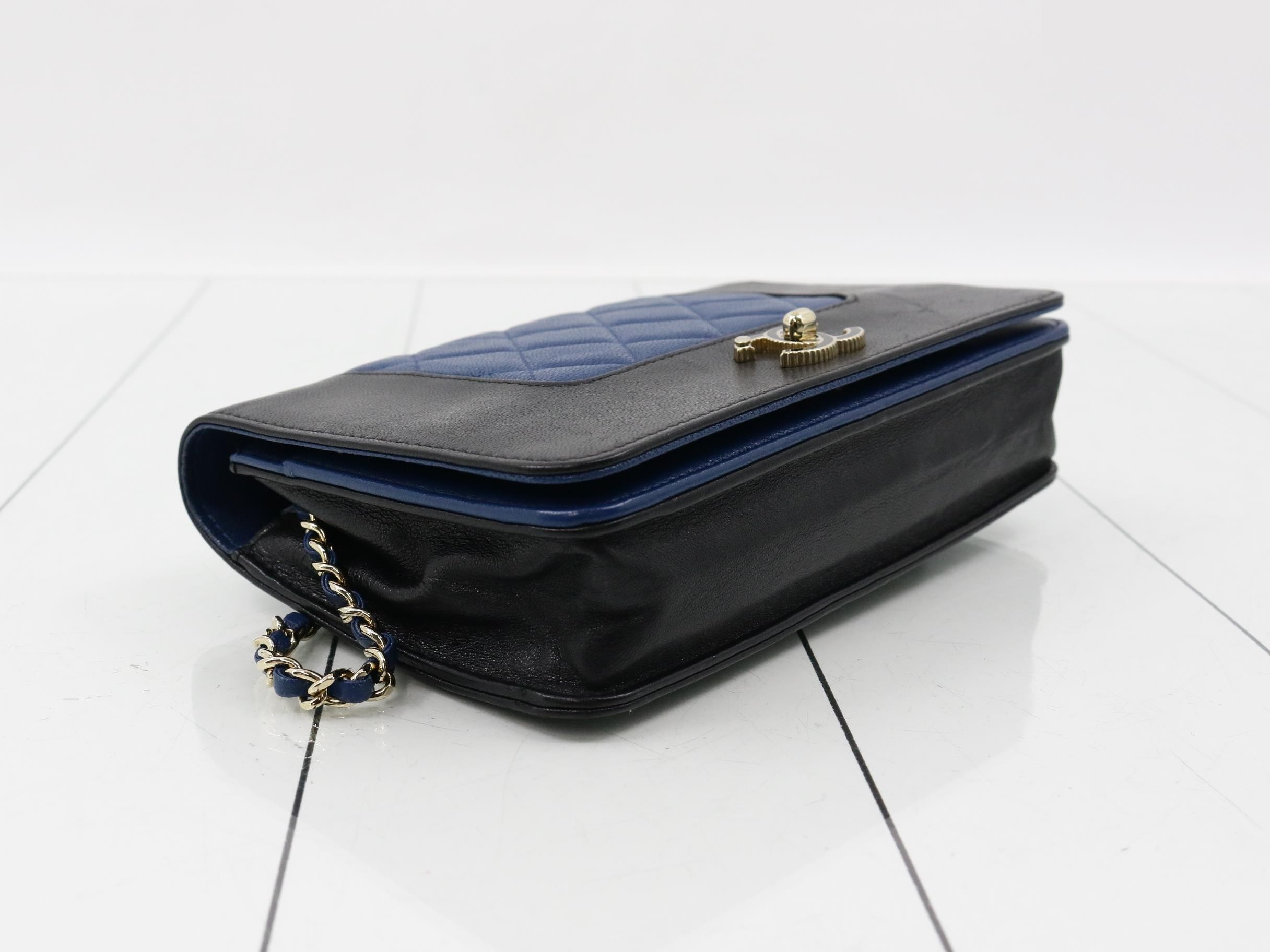 Mademoiselle Chain Shoulder Bag, Gold Hardware, Black x Blue, with original seal, item number 23. — view 5