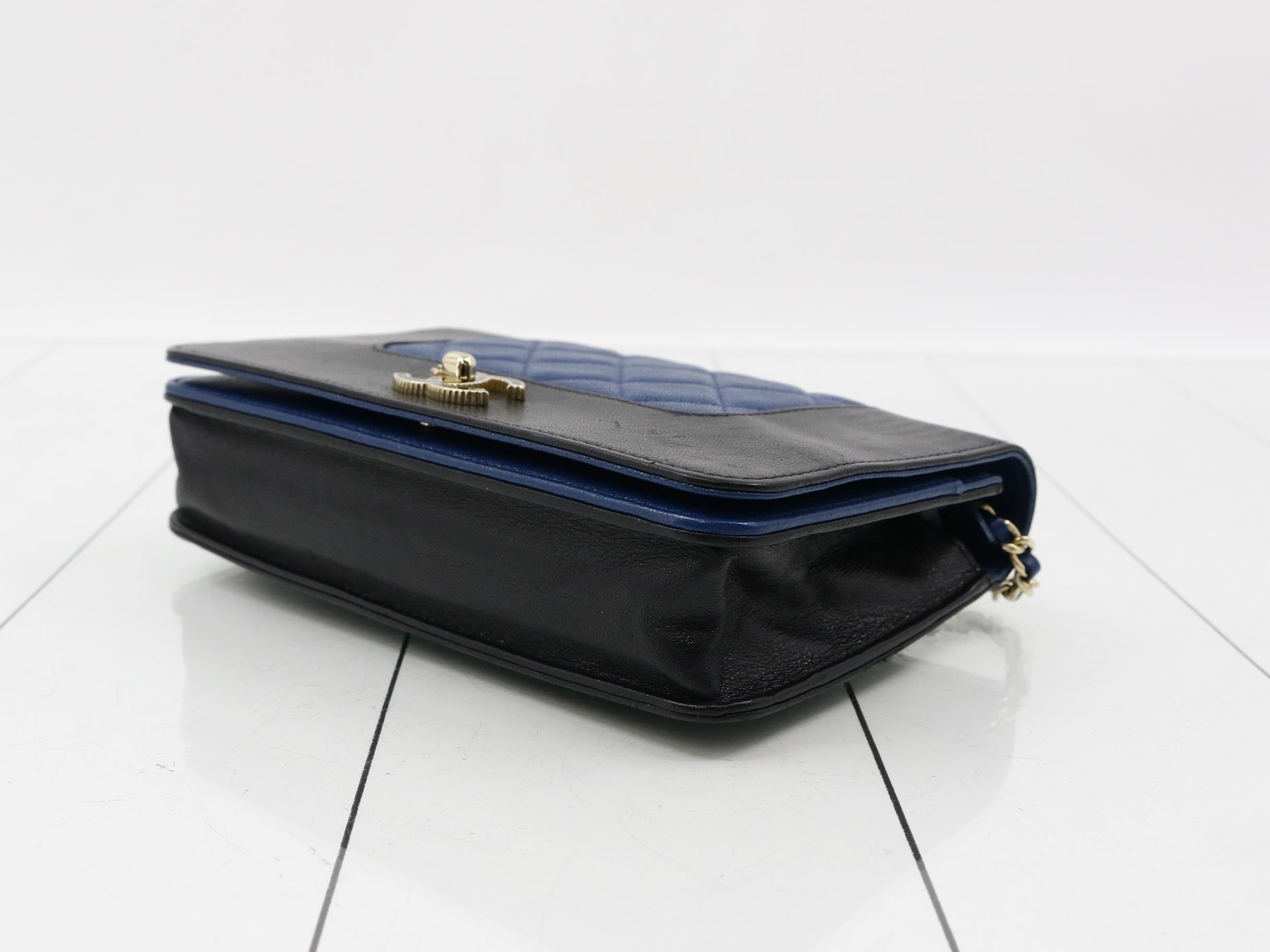 Mademoiselle Chain Shoulder Bag, Gold Hardware, Black x Blue, with original seal, item number 23. — view 6