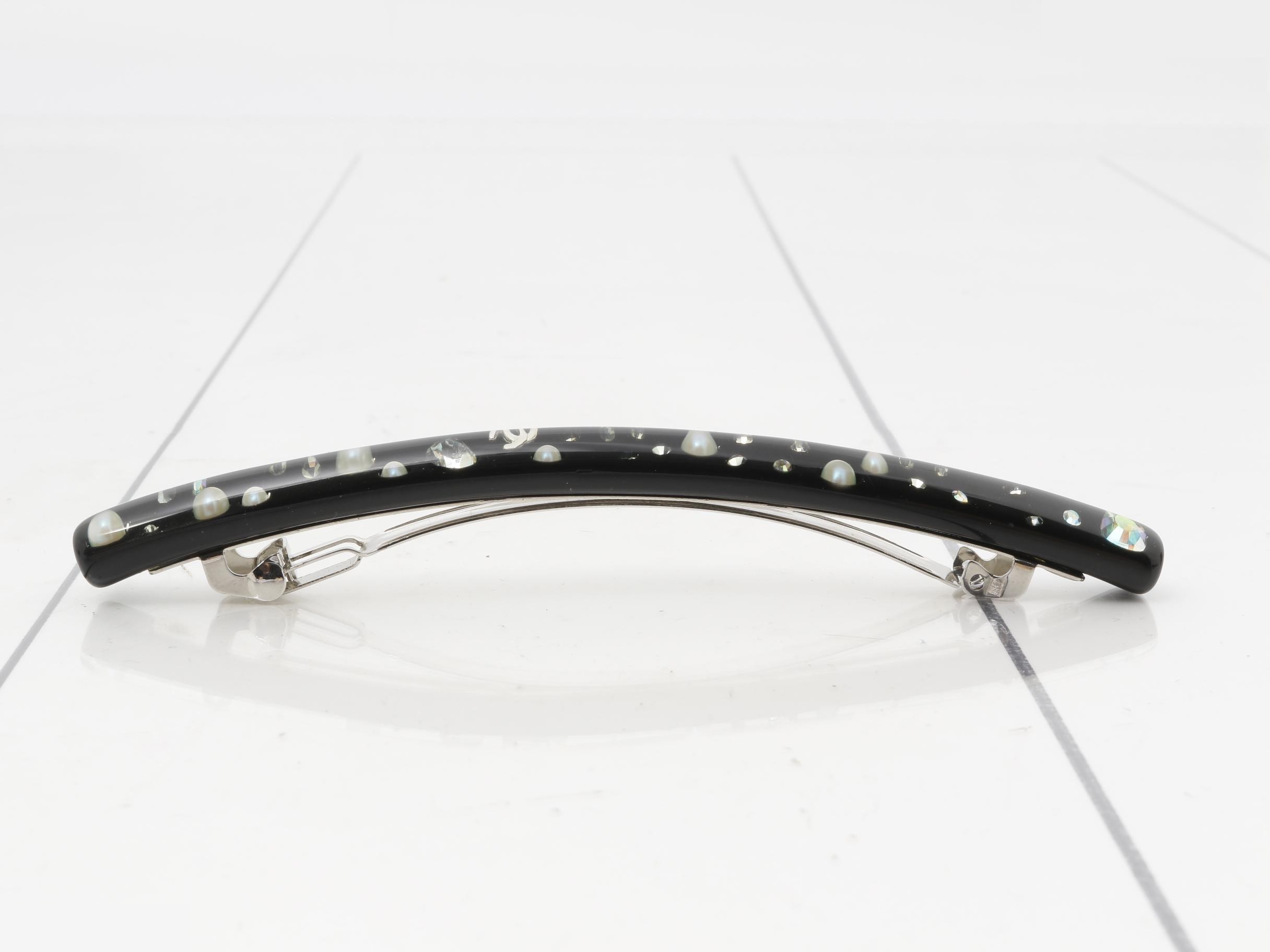 Coco Mark Rhinestone Faux Pearl Barrette, Black, 03A — view 3