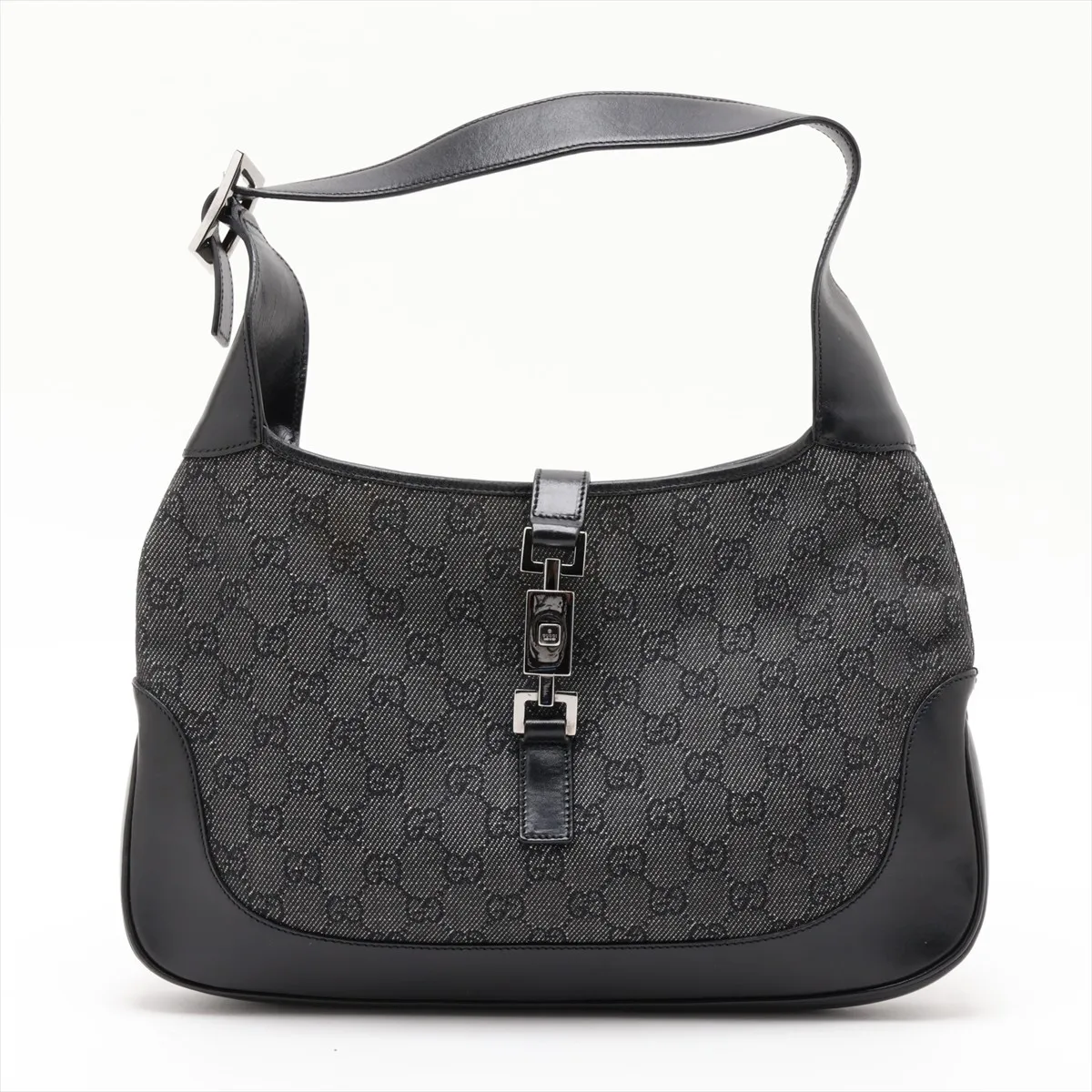 GG Denim Canvas x Leather Shoulder Bag, Black 00963
