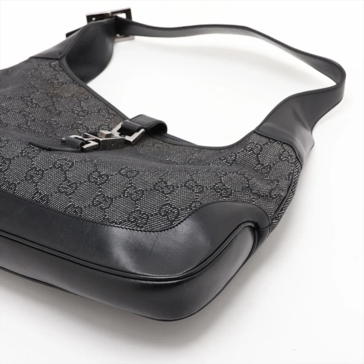 GG Denim Canvas x Leather Shoulder Bag, Black 00963 — view 3