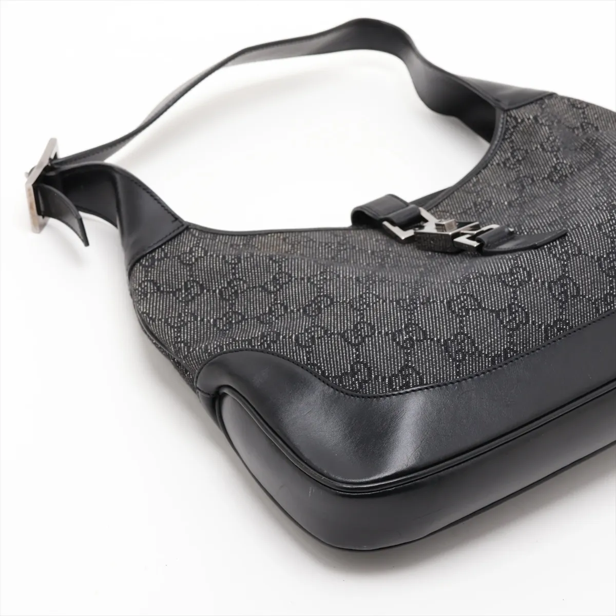GG Denim Canvas x Leather Shoulder Bag, Black 00963 — view 4