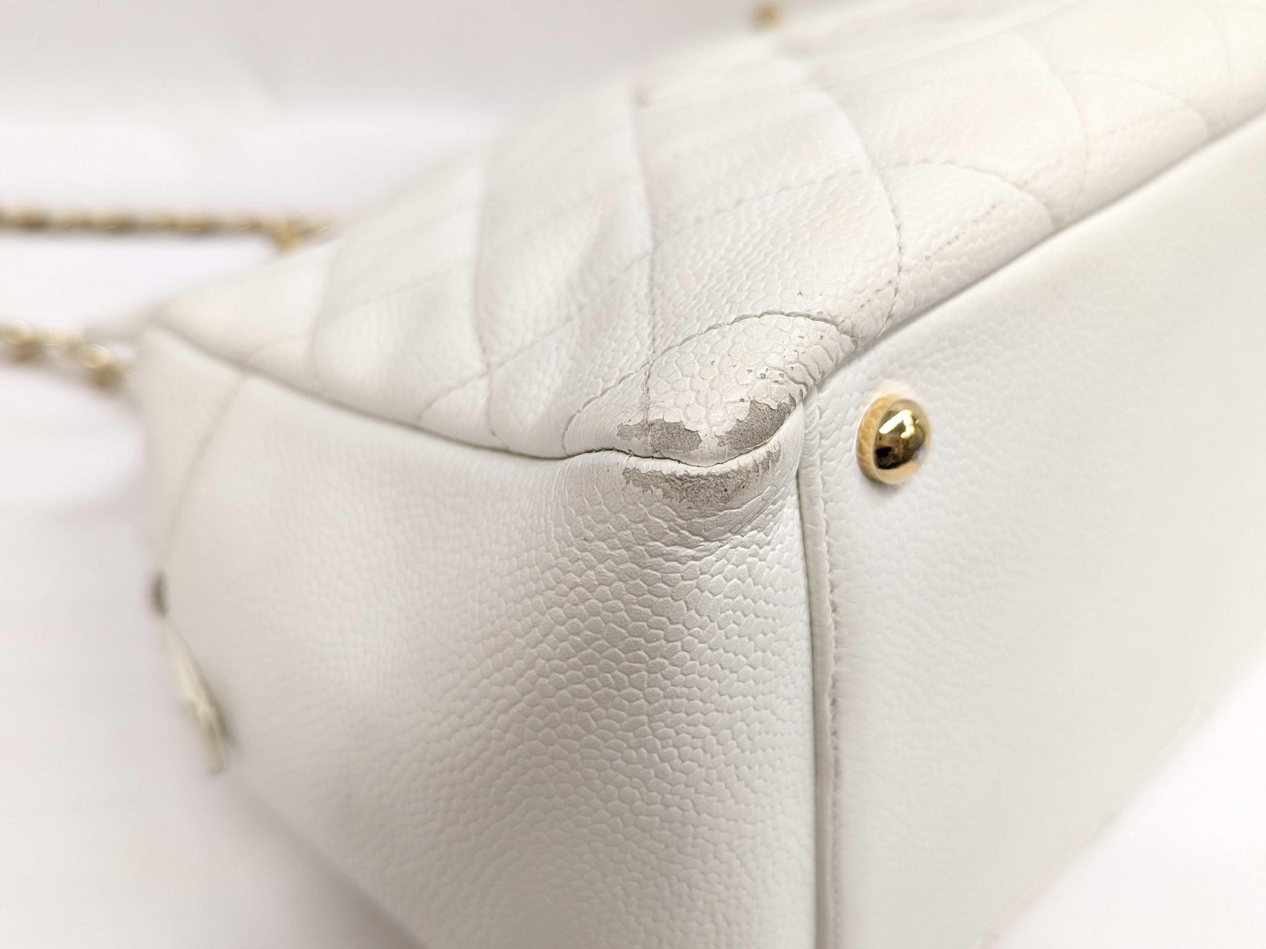 Caviar Skin PTT Chain Tote, White, Series 7 Handbag — view 3