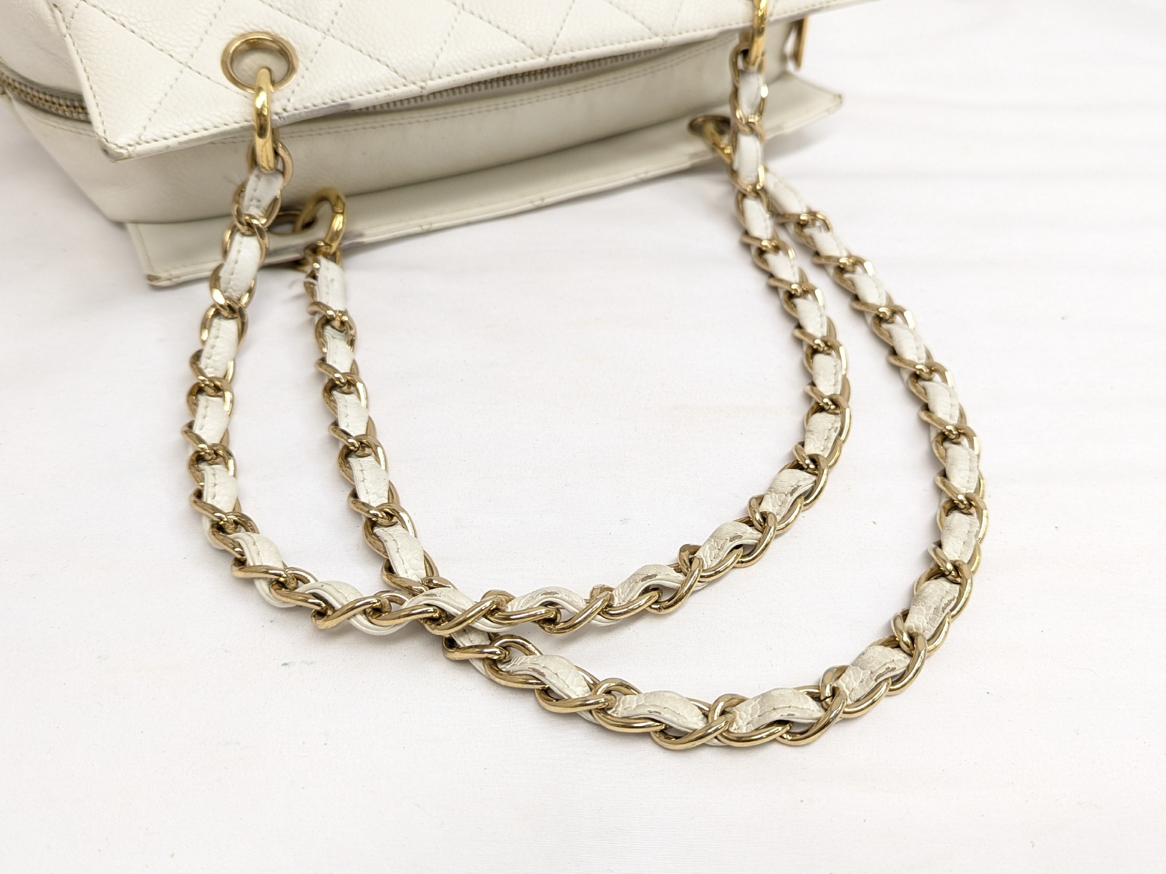 Caviar Skin PTT Chain Tote, White, Series 7 Handbag — view 6