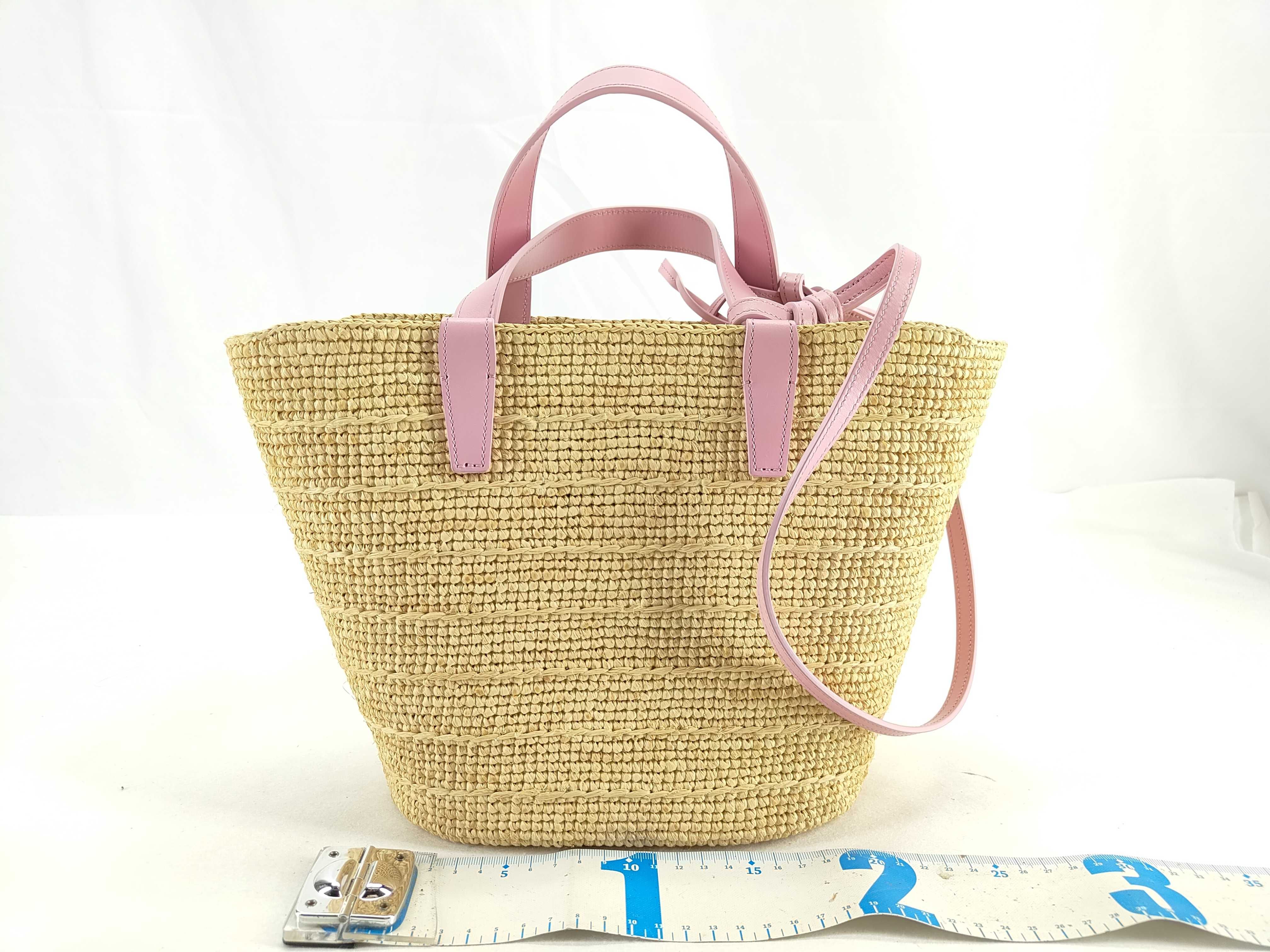 Triomphe Panier Raffia x Leather 2-Way Handbag Beige x Pink Tote Bag — view 2