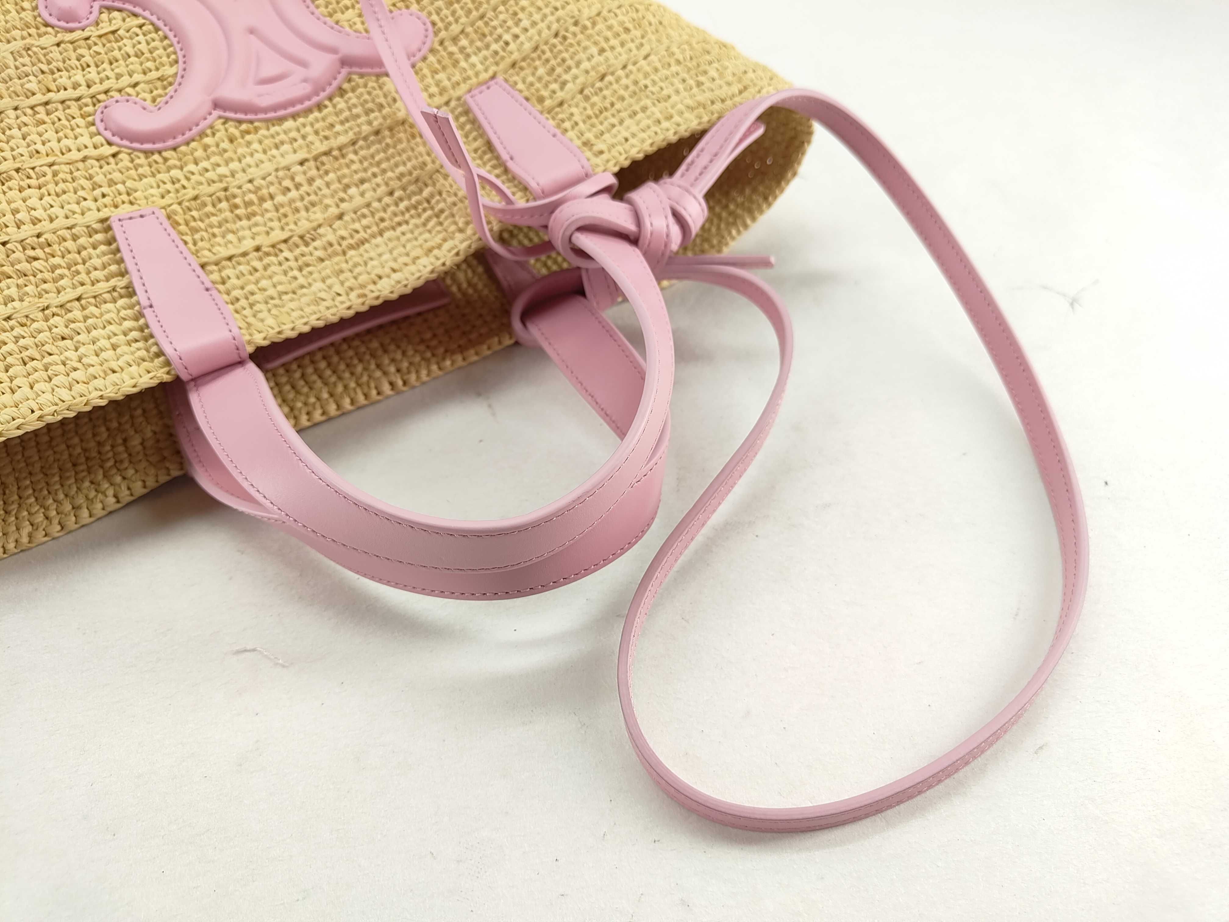 Triomphe Panier Raffia x Leather 2-Way Handbag Beige x Pink Tote Bag — view 3