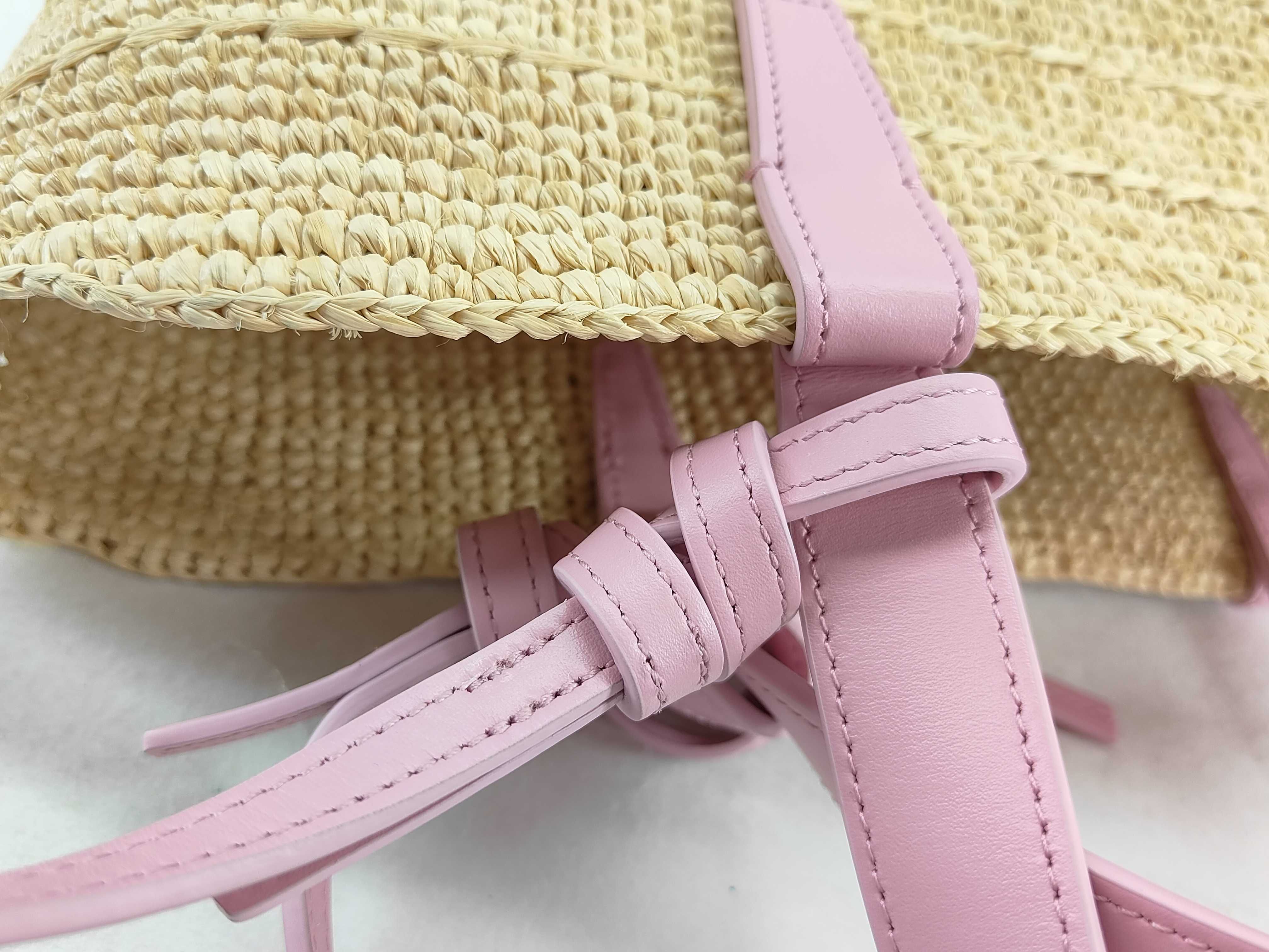 Triomphe Panier Raffia x Leather 2-Way Handbag Beige x Pink Tote Bag — view 7