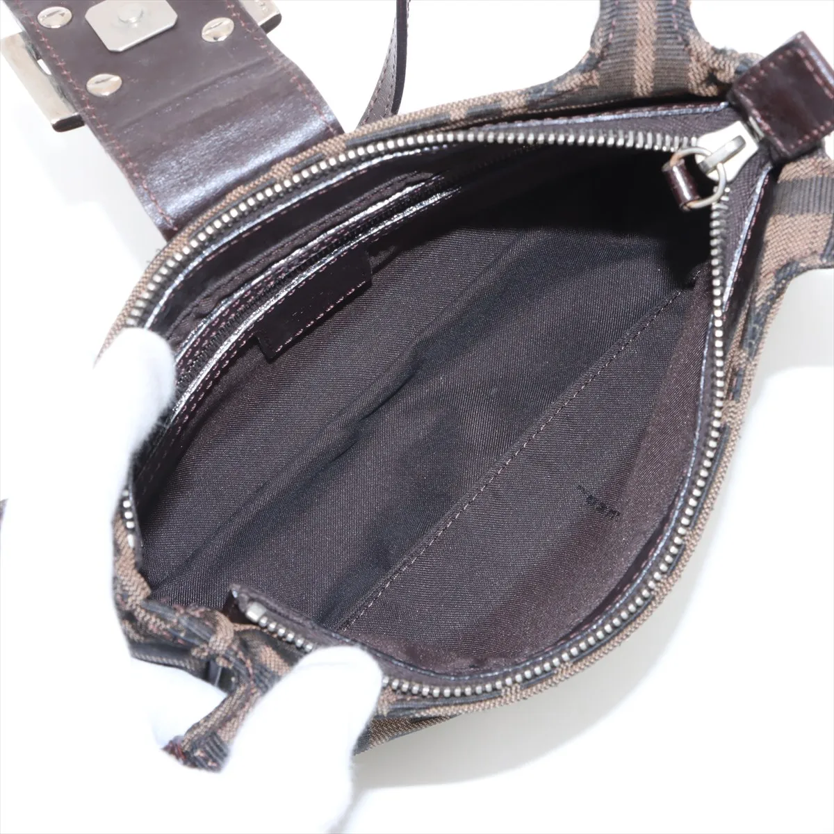 Zucca Canvas x Leather Shoulder Bag Brown 267670 — view 7