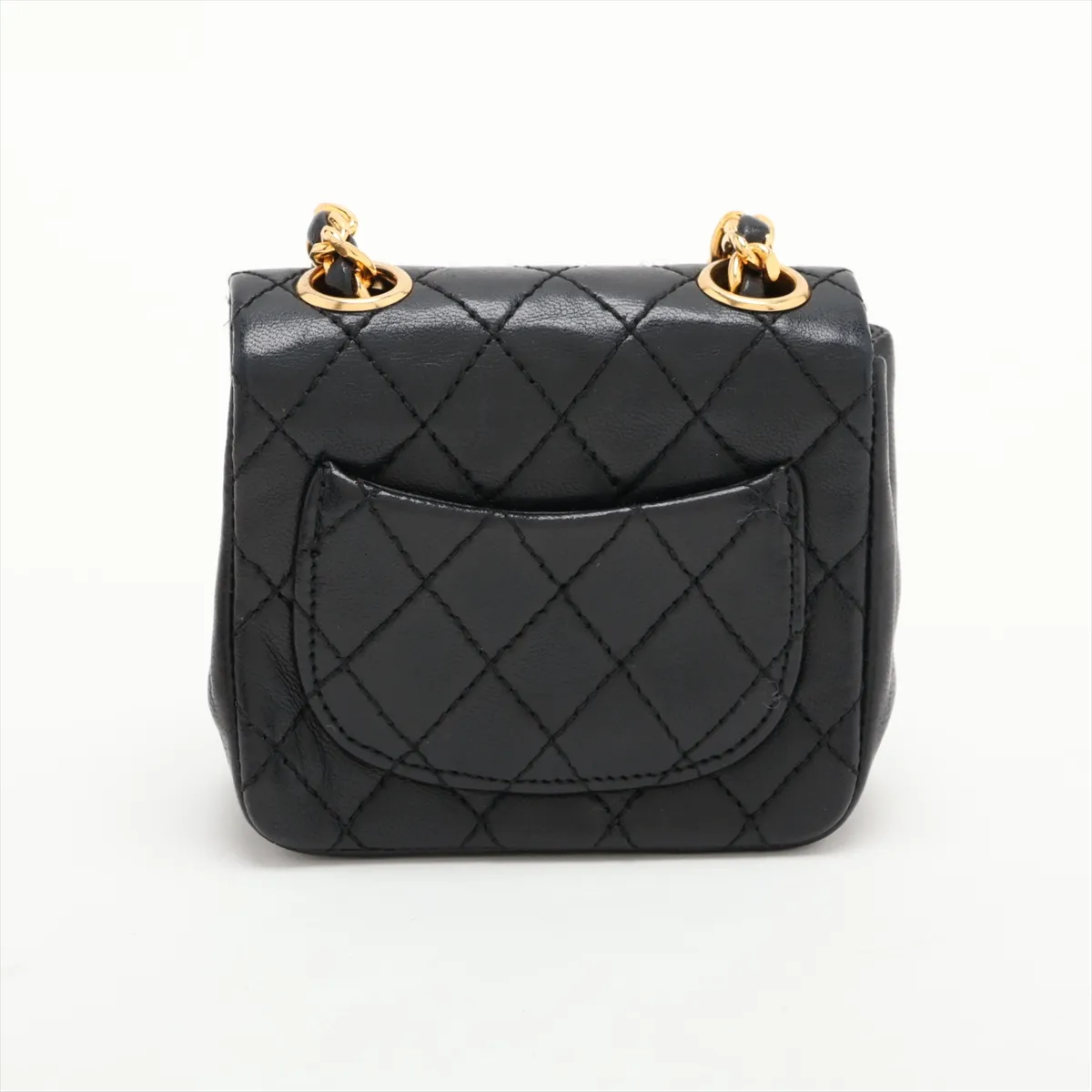 Matelassé Lambskin Waist Pouch, Push-Lock, Black with Gold Hardware — view 2