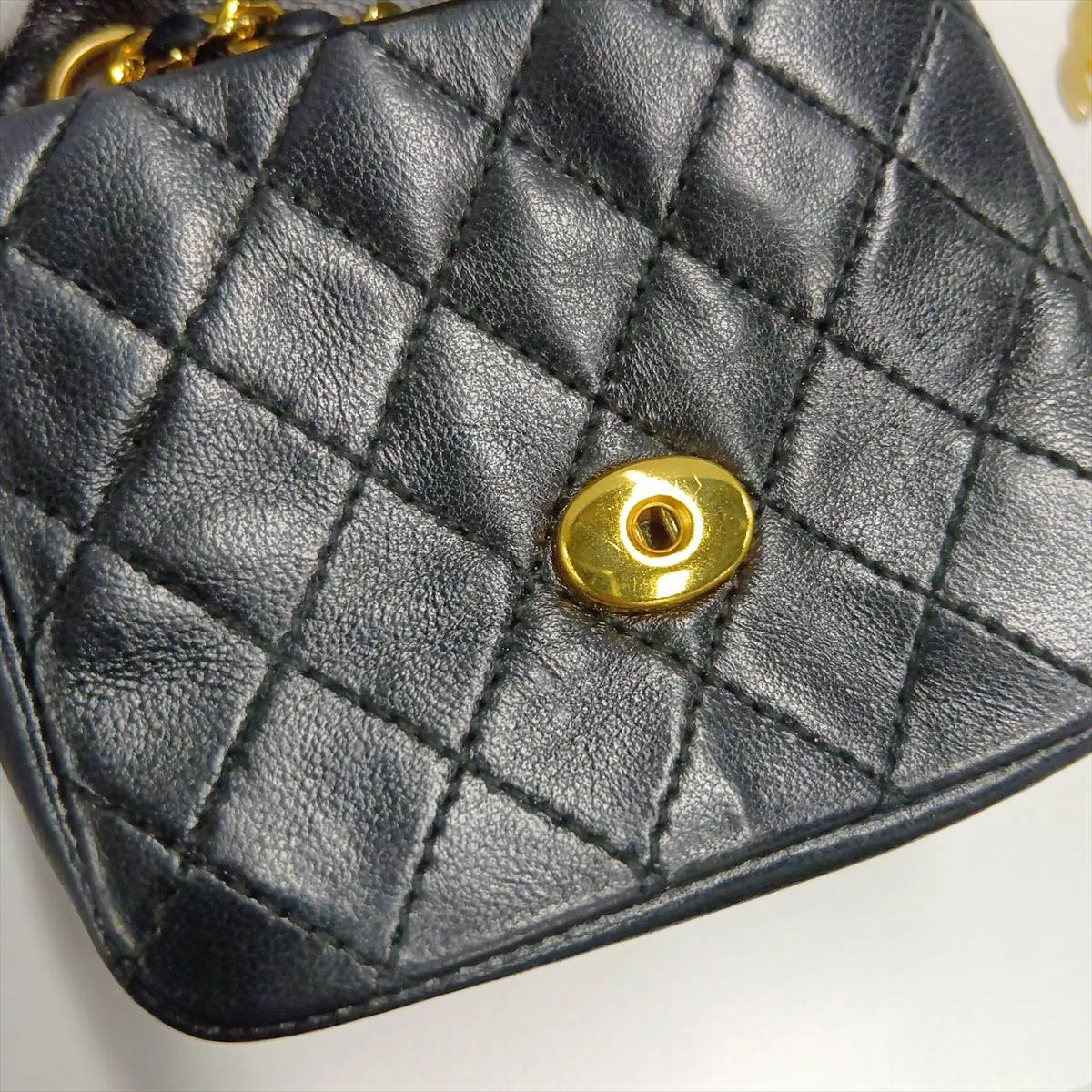 Matelassé Lambskin Waist Pouch, Push-Lock, Black with Gold Hardware — view 13