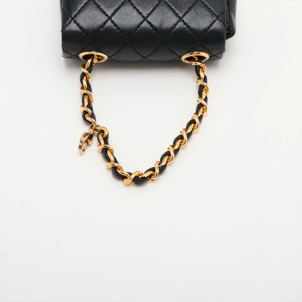 Matelassé Lambskin Waist Pouch, Push-Lock, Black with Gold Hardware — view 5