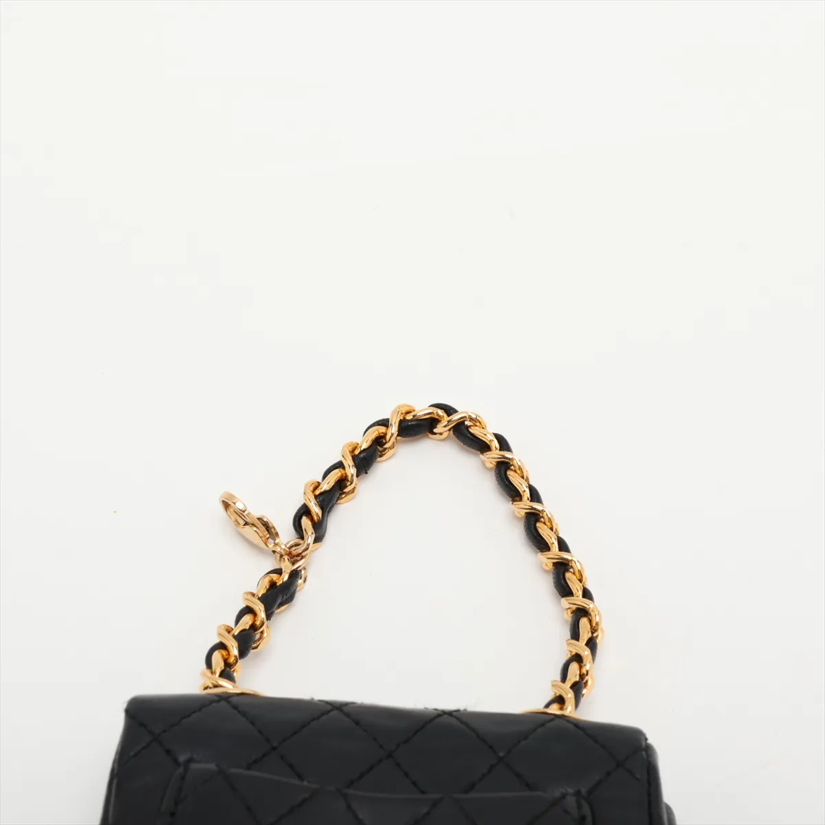 Matelassé Lambskin Waist Pouch, Push-Lock, Black with Gold Hardware — view 6