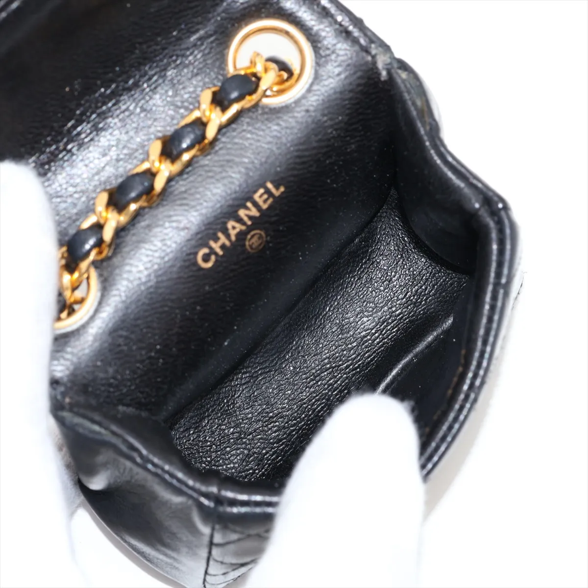 Matelassé Lambskin Waist Pouch, Push-Lock, Black with Gold Hardware — view 8