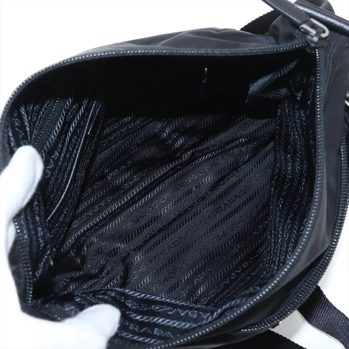 Tessuto Nylon x Leather Shoulder Bag Black 1BC421 — view 6