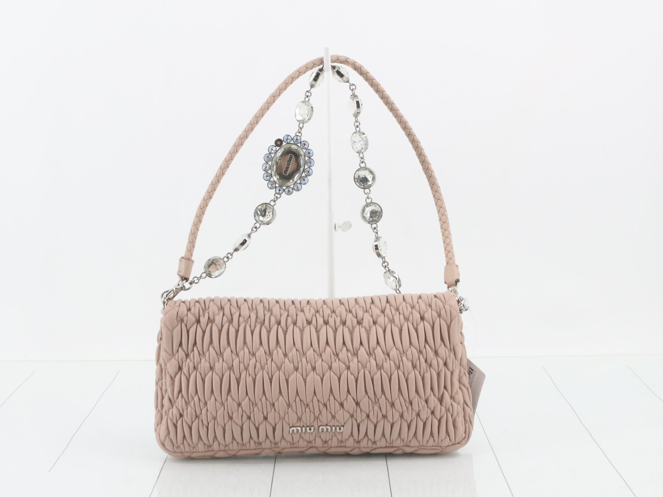 Matelassé (Bag) - Shoulder Bag with Jeweled Strap - Pink — view 2
