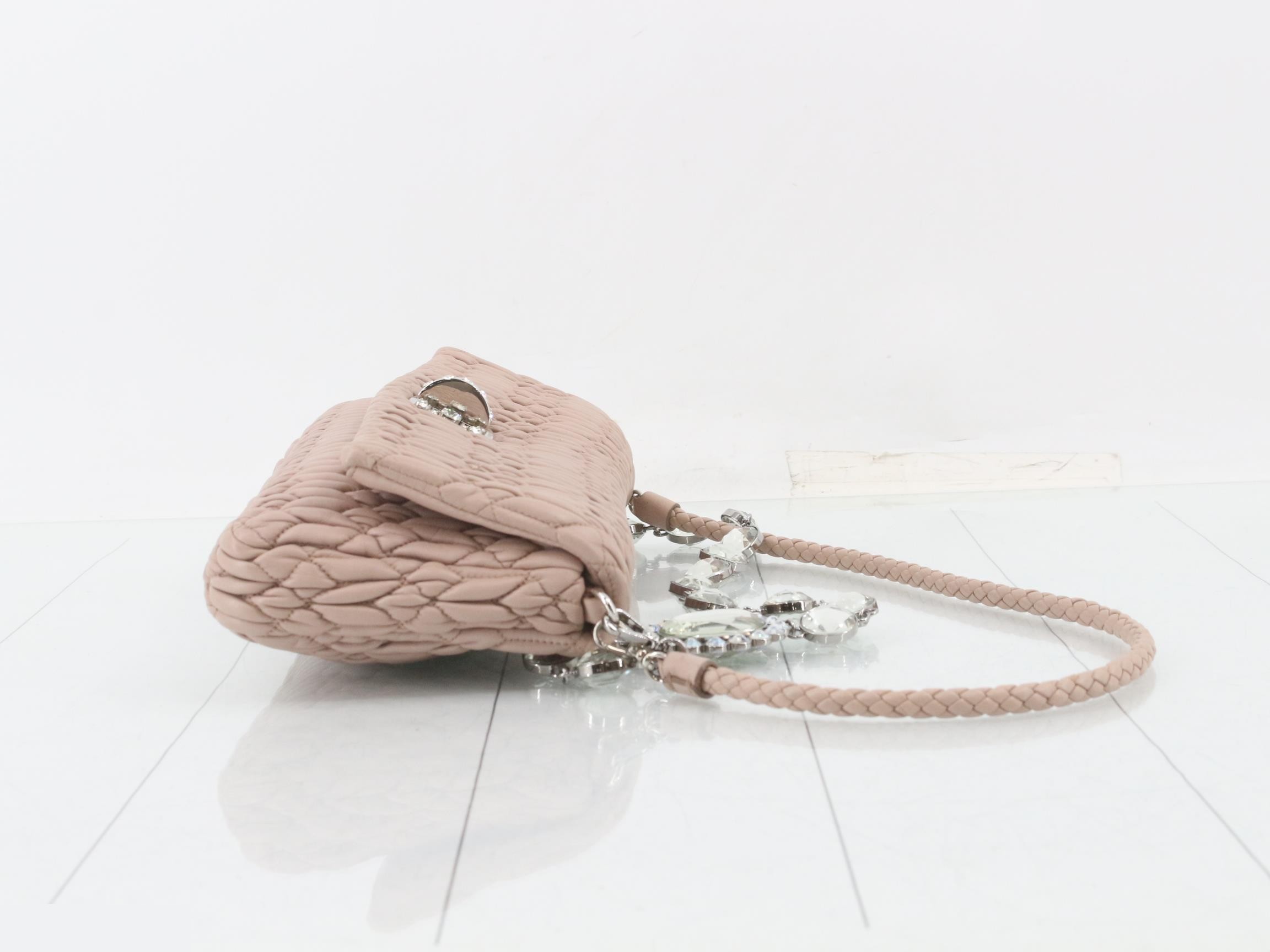 Matelassé (Bag) - Shoulder Bag with Jeweled Strap - Pink — view 3