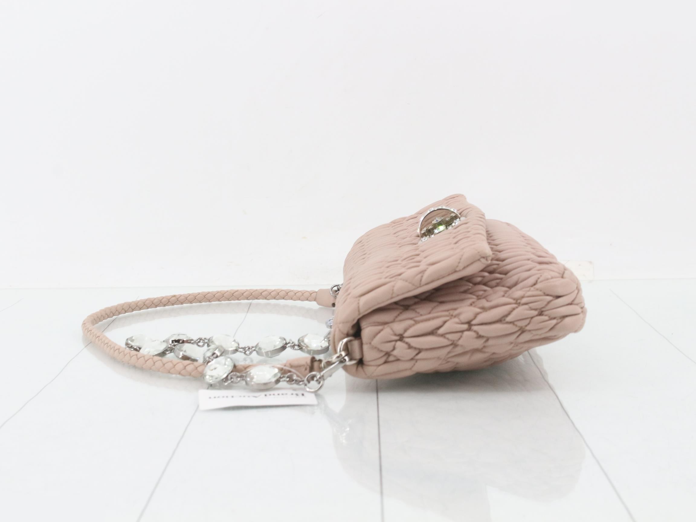 Matelassé (Bag) - Shoulder Bag with Jeweled Strap - Pink — view 4