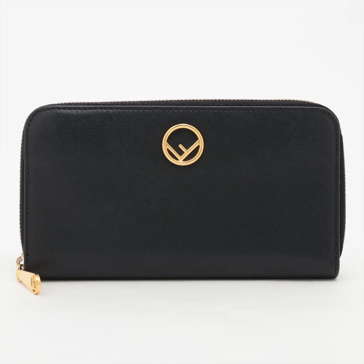 F is Fendi 8M0299 Leather Round Zip Wallet Black