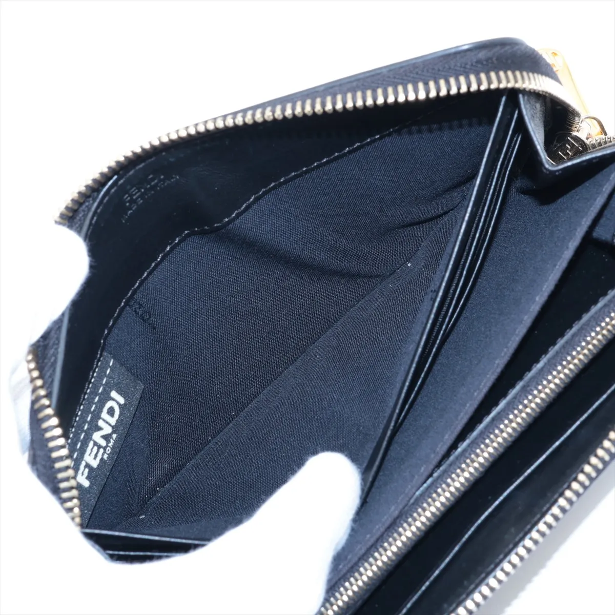 F is Fendi 8M0299 Leather Round Zip Wallet Black — view 4