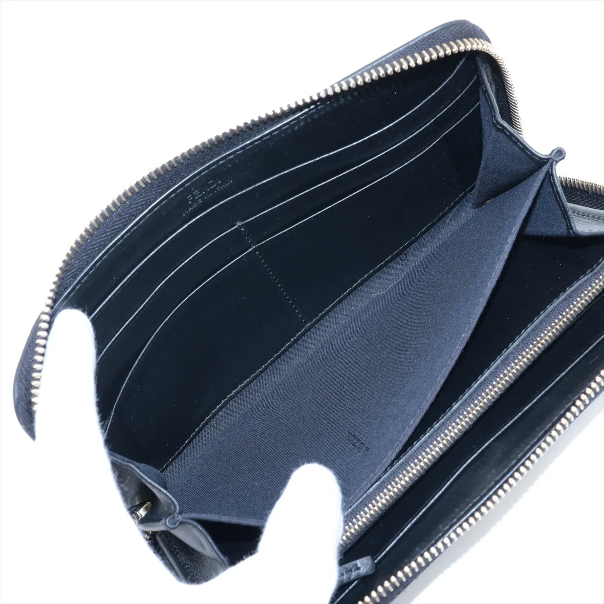 F is Fendi 8M0299 Leather Round Zip Wallet Black — view 5