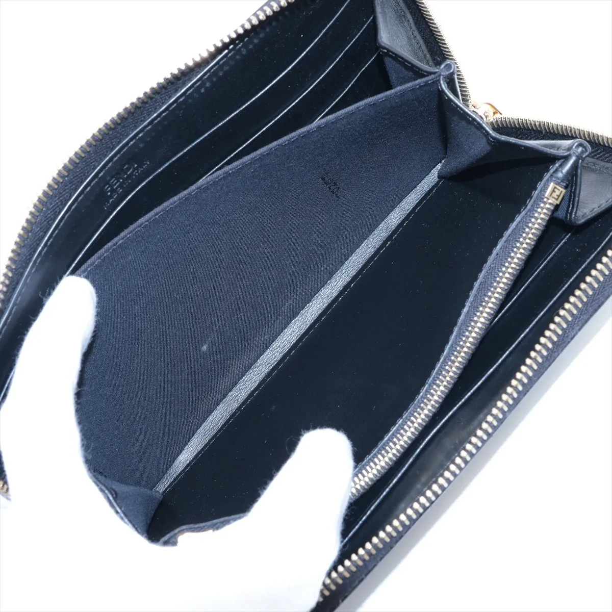 F is Fendi 8M0299 Leather Round Zip Wallet Black — view 6