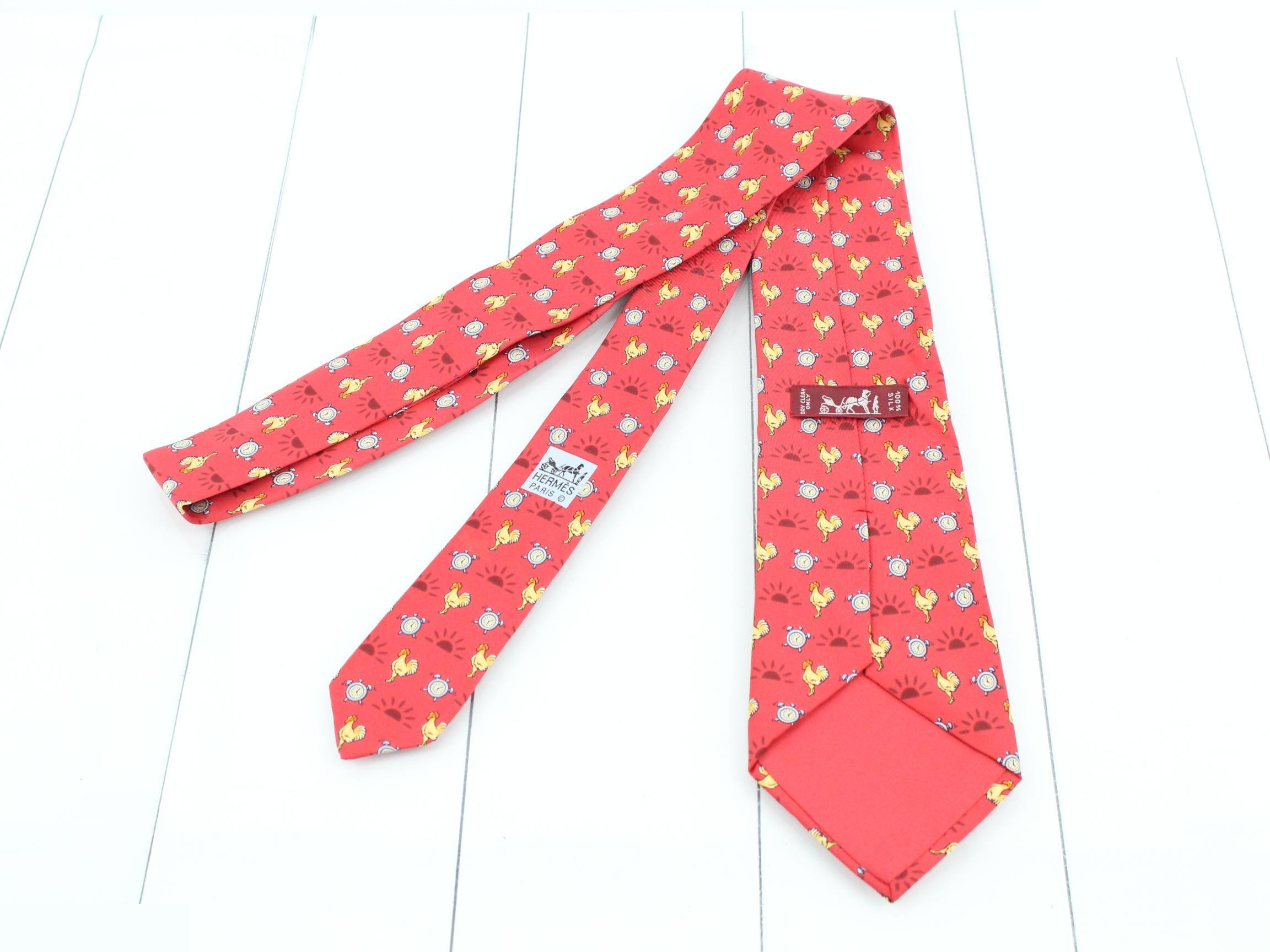 necktie, rooster design, clock, sunrise — view 2
