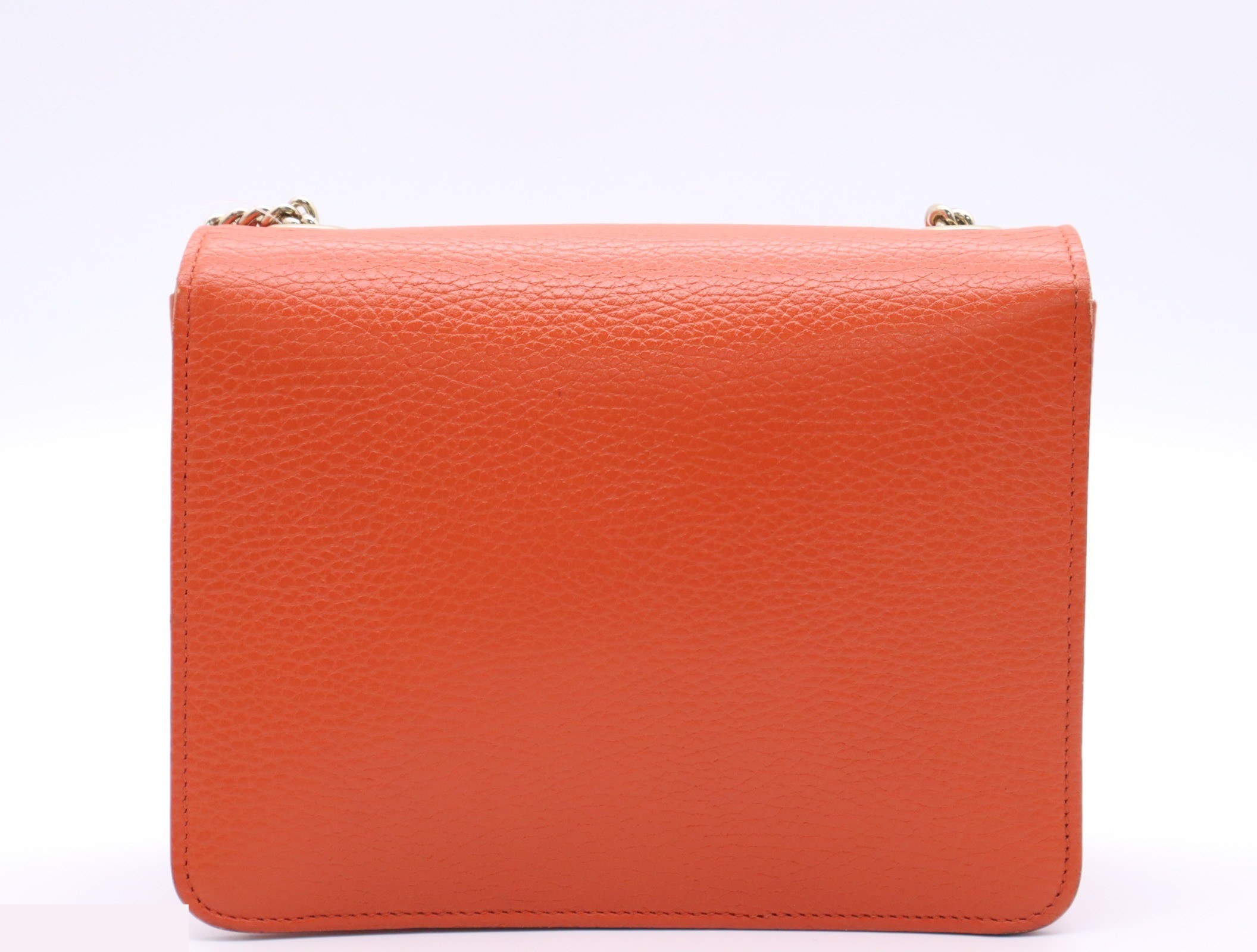 Leather Interlocking Chain Shoulder Bag, Orange — view 2