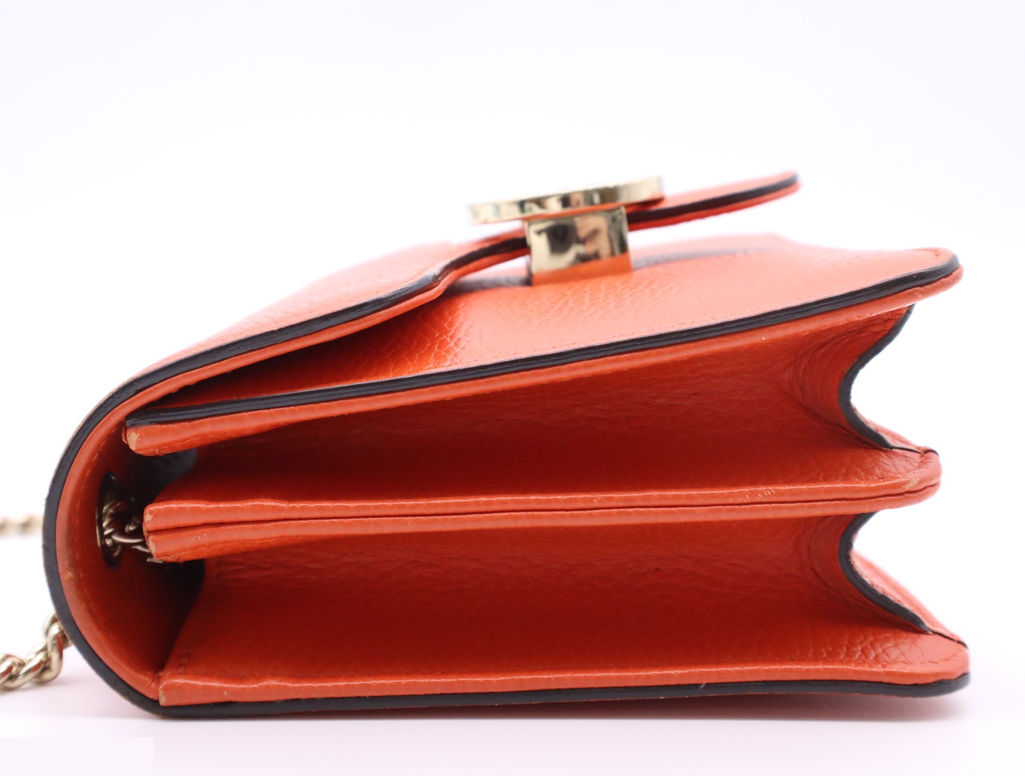 Leather Interlocking Chain Shoulder Bag, Orange — view 3
