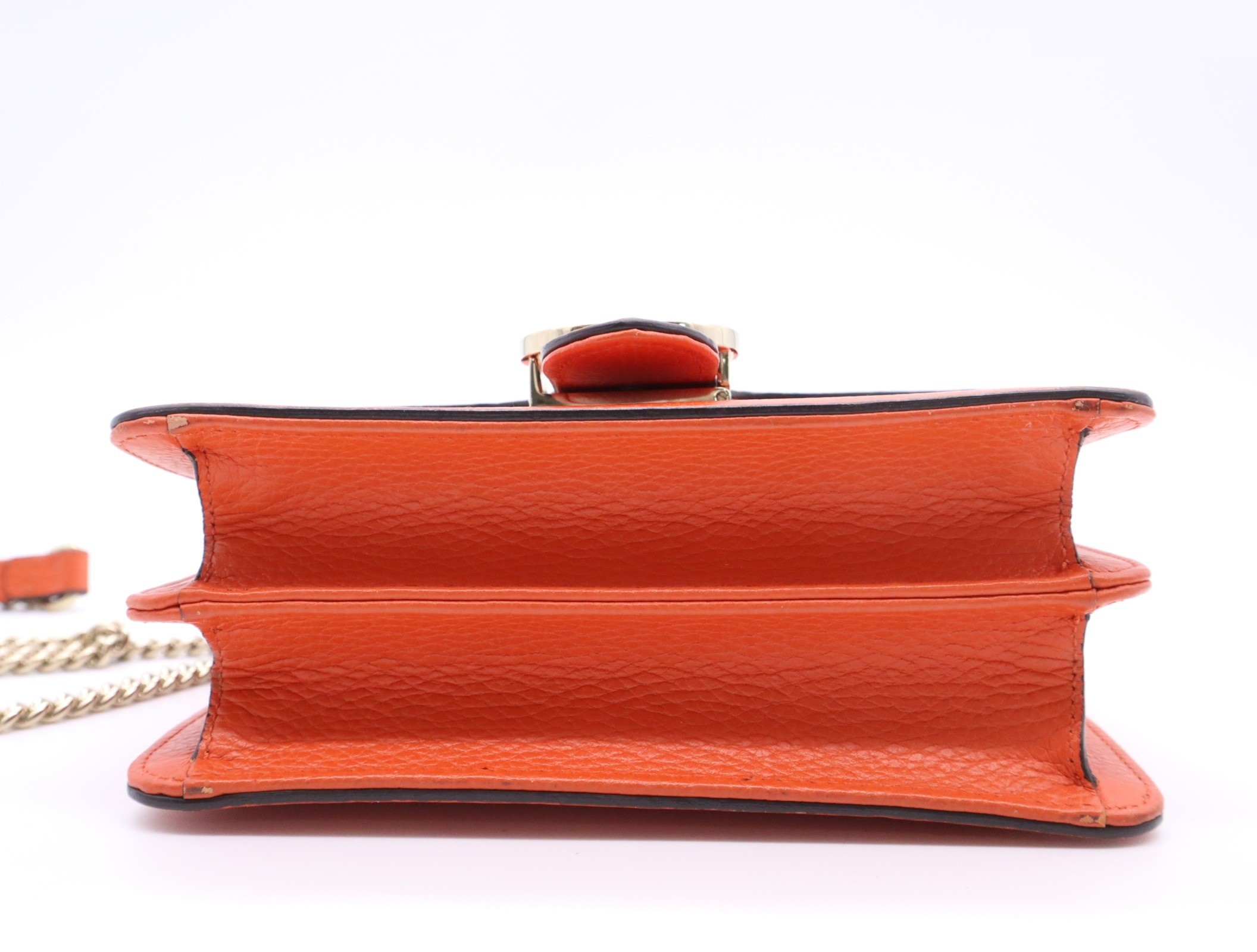 Leather Interlocking Chain Shoulder Bag, Orange — view 4