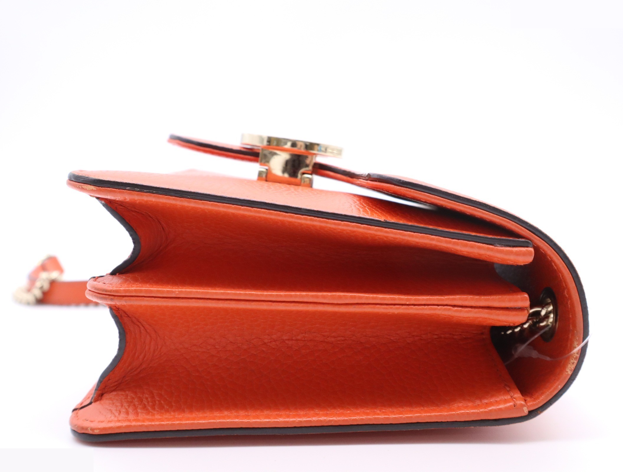 Leather Interlocking Chain Shoulder Bag, Orange — view 5