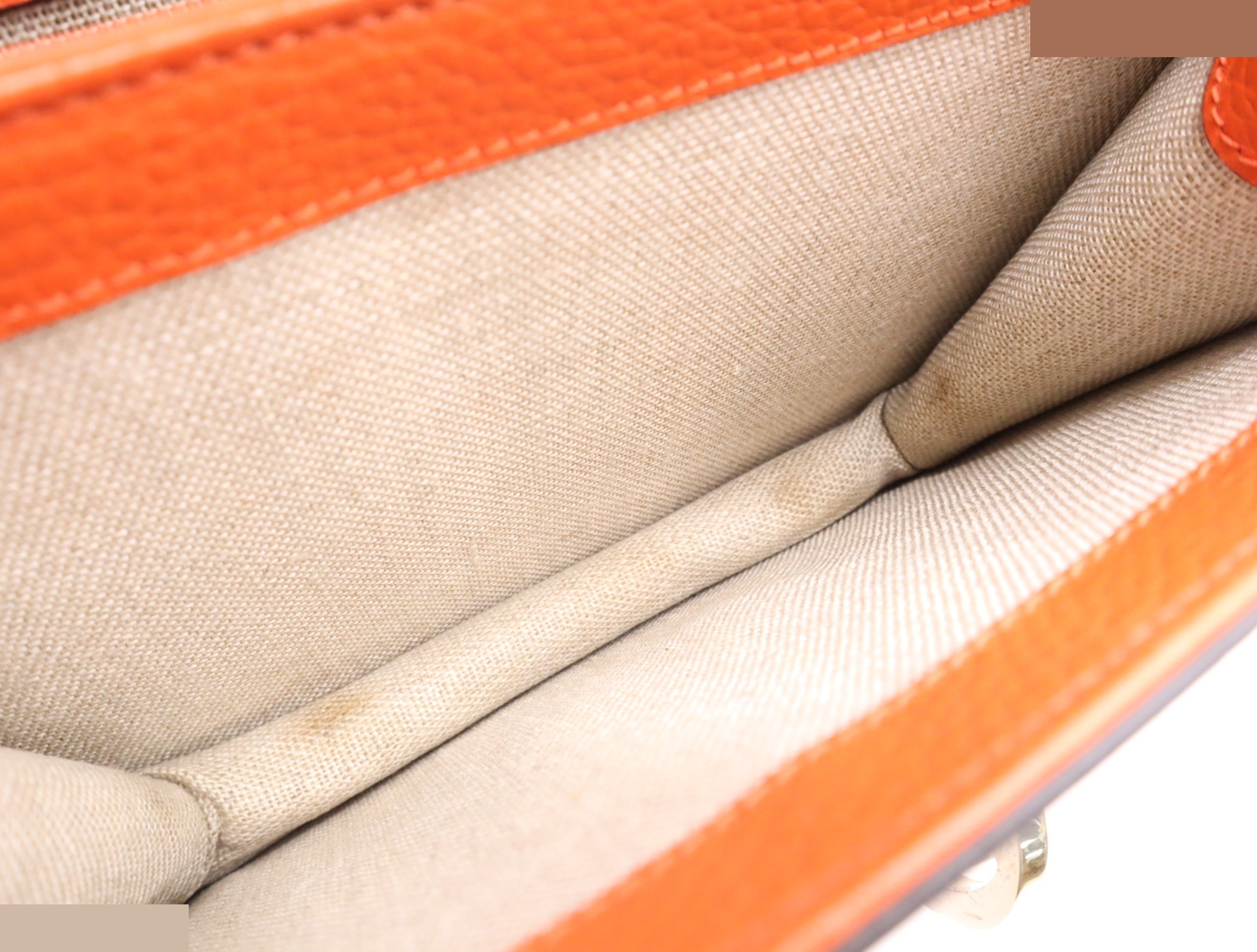 Leather Interlocking Chain Shoulder Bag, Orange — view 7