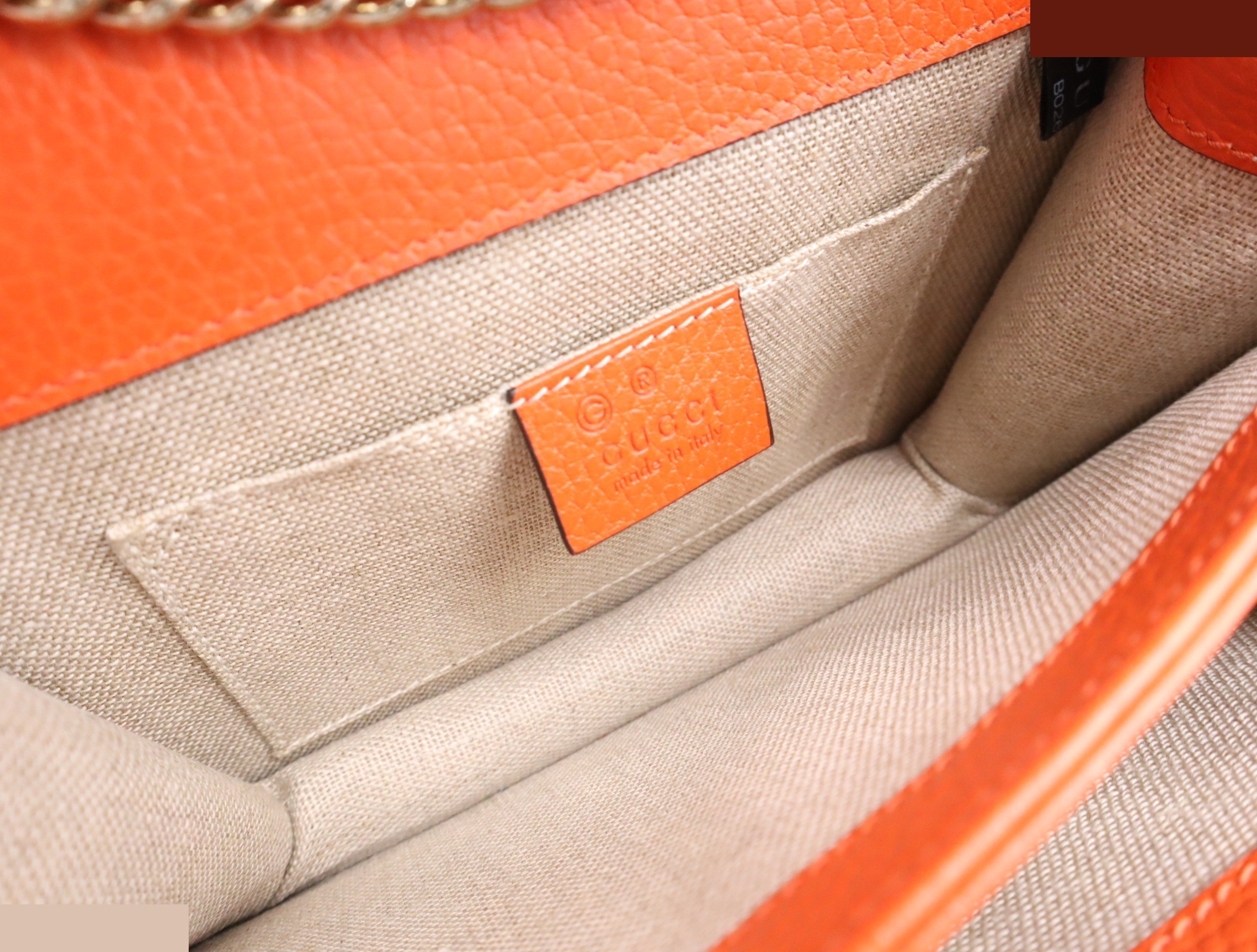 Leather Interlocking Chain Shoulder Bag, Orange — view 8
